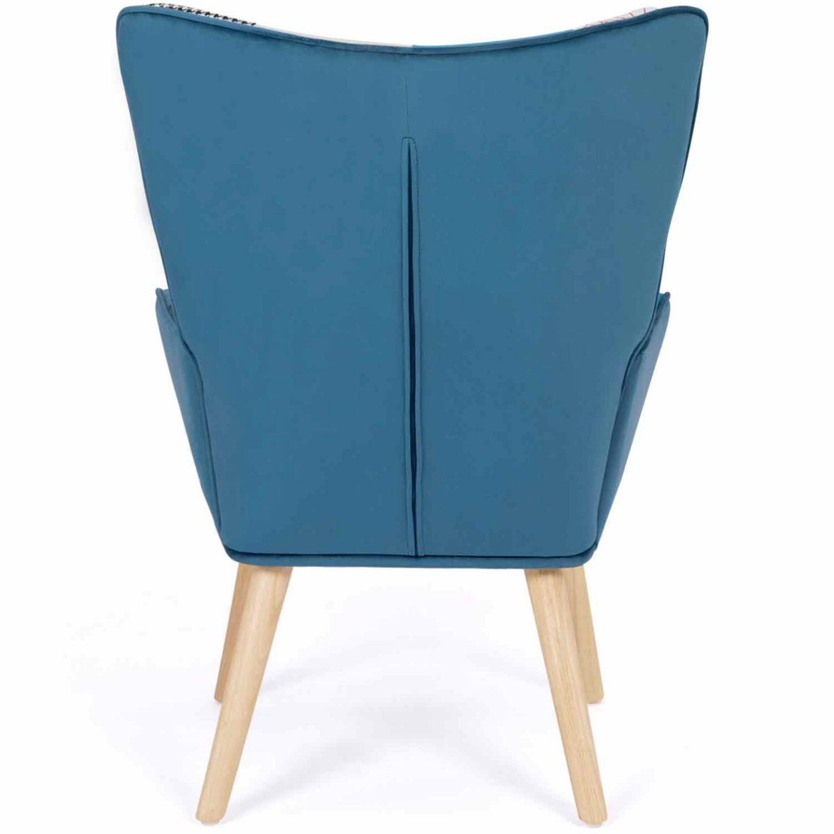 ID MARKET Fauteuil scandinave IVAR en tissu patchwork et velours bleu