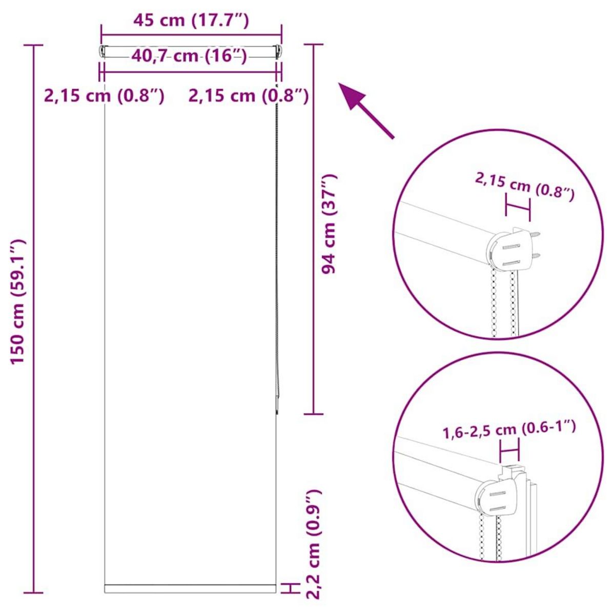 VIDAXL Store enrouleur occultant cafe 45x150cm largeur du tissu 40,7cm