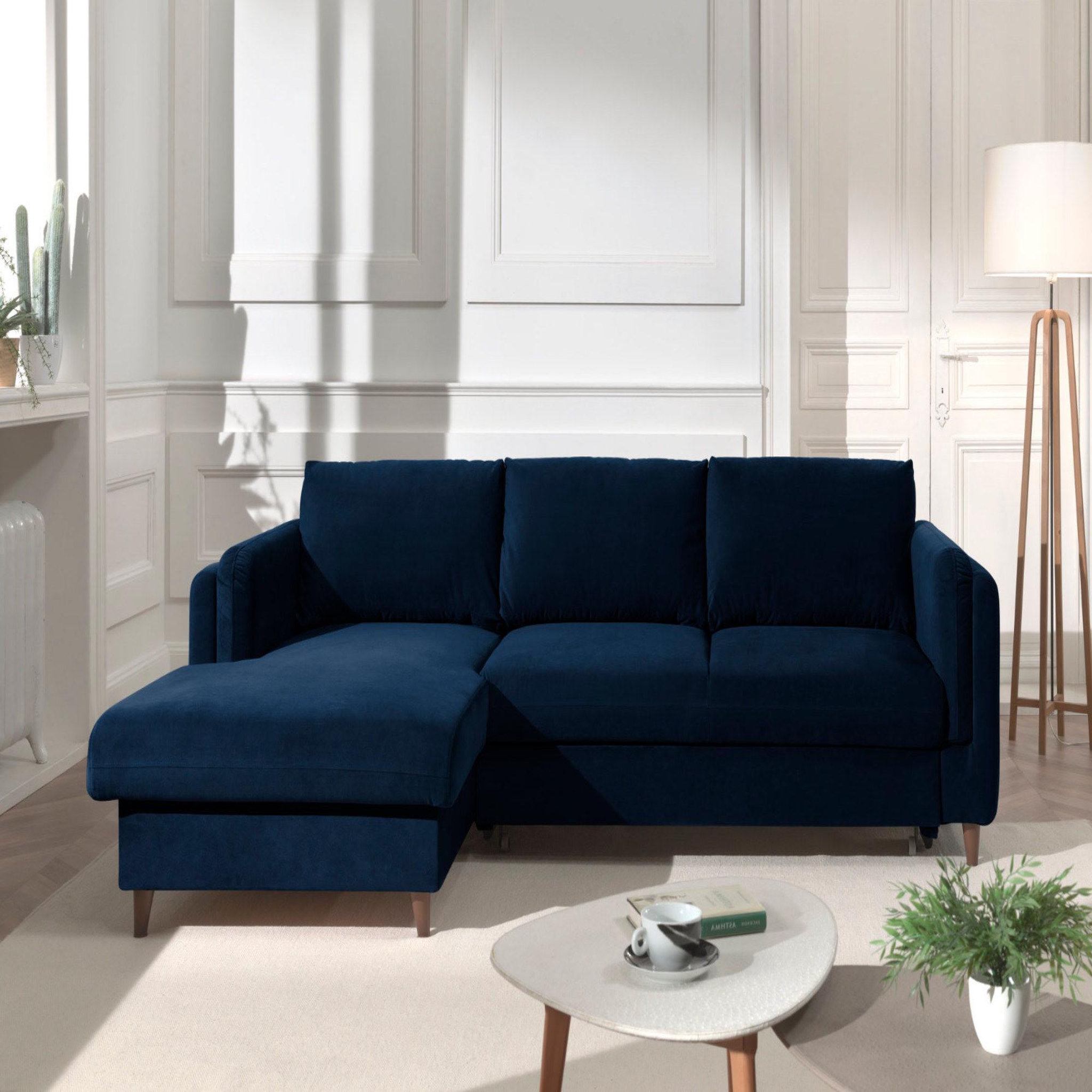 Voir la diapositive 6 : BEST MOBILIER Brooke - canapé d'angle gauche - convertible avec coffre - 4 places - en velours