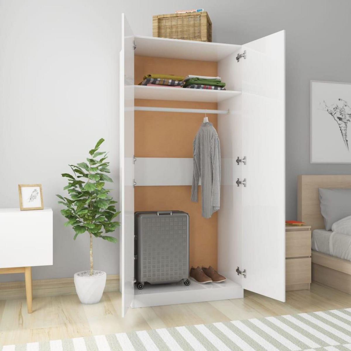 VIDAXL Garde-robe Blanc brillant 90x52x200 cm Bois d'ingenierie