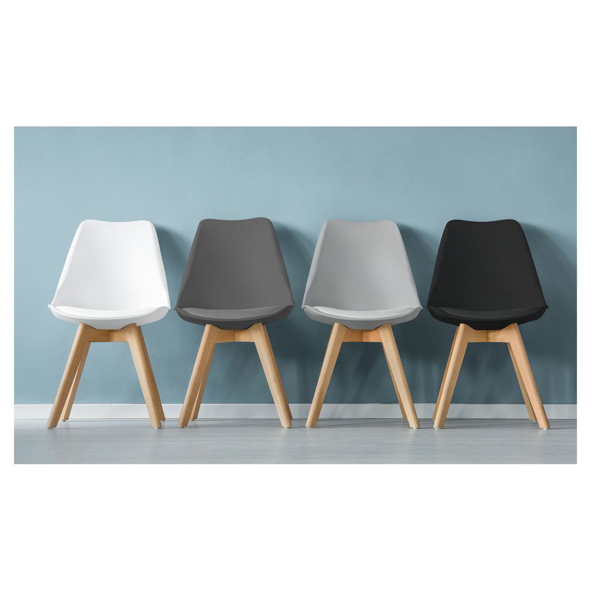 Lot de 4 chaises mix couleurs style scandinave pieds bois massif ODDA