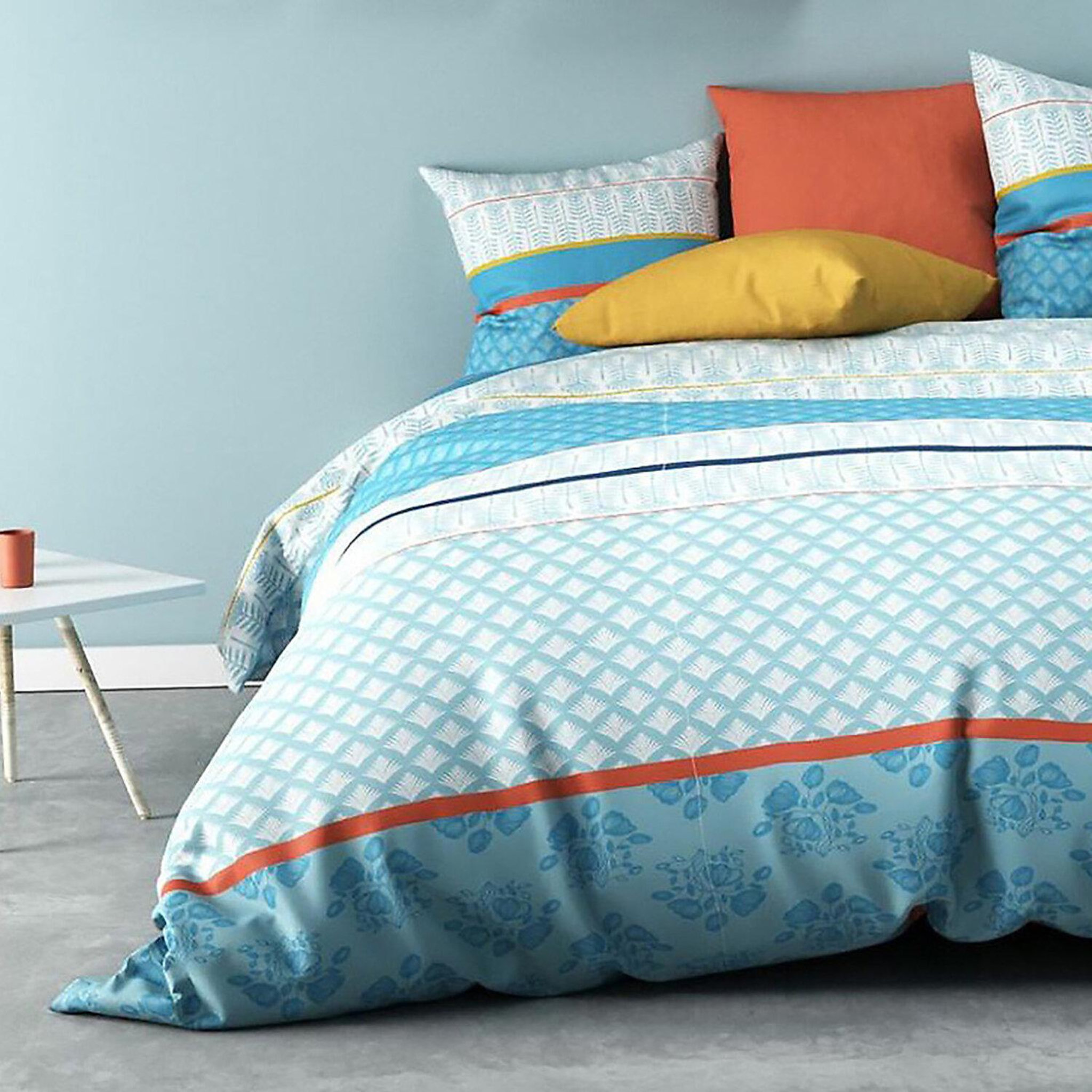 Voir la diapositive 3 : Les Ateliers du Linge Parure housse de couette coton 57fils eva blue