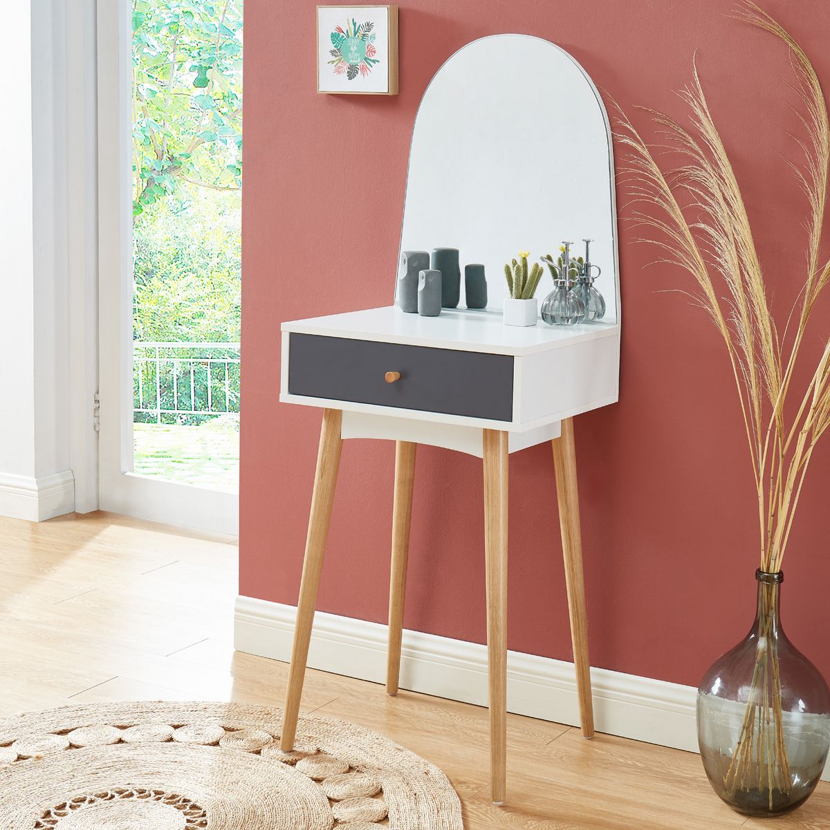 Coiffeuse avec miroir et grand tiroir L 50cm MARIE