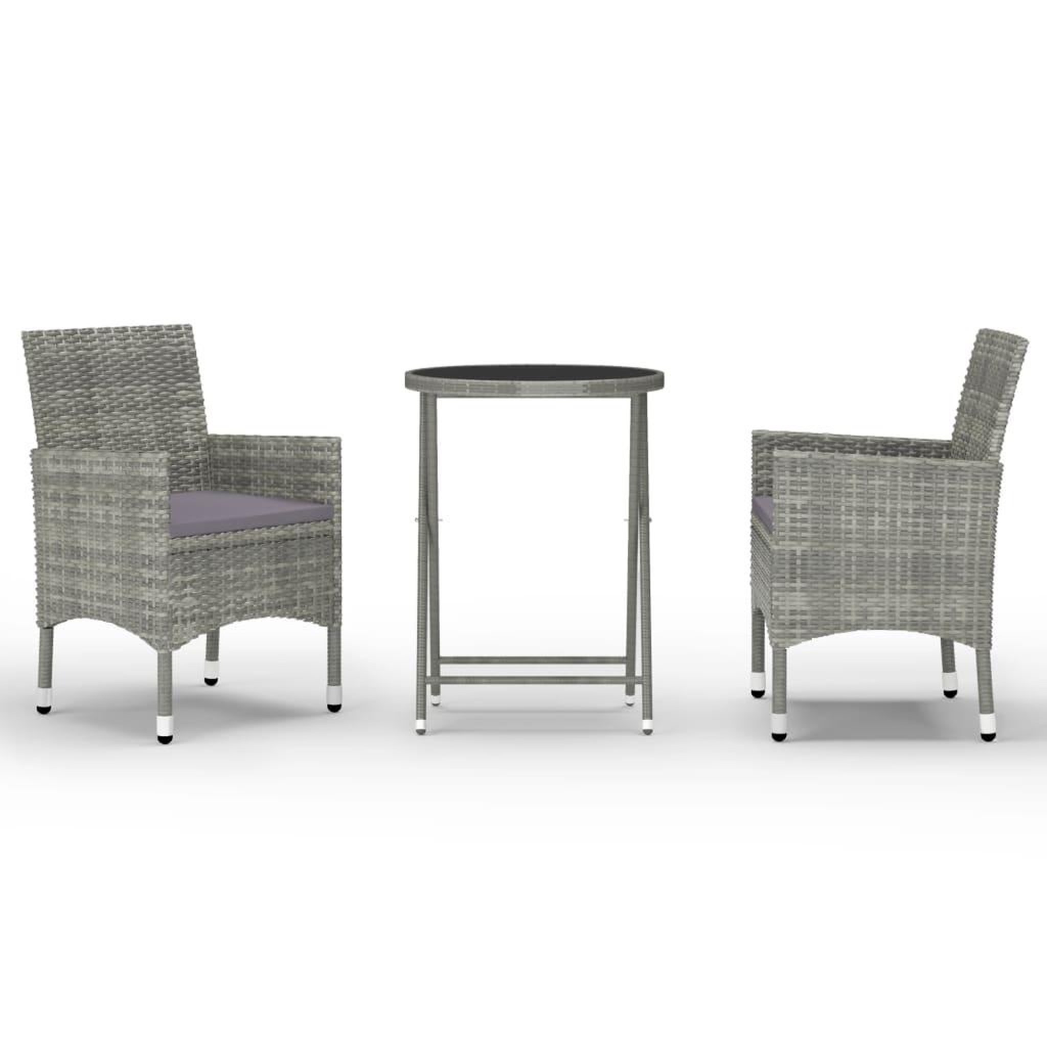 Voir la diapositive 1 : VIDAXL Ensemble de bistro 3 pcs resine tressee et verre trempe gris