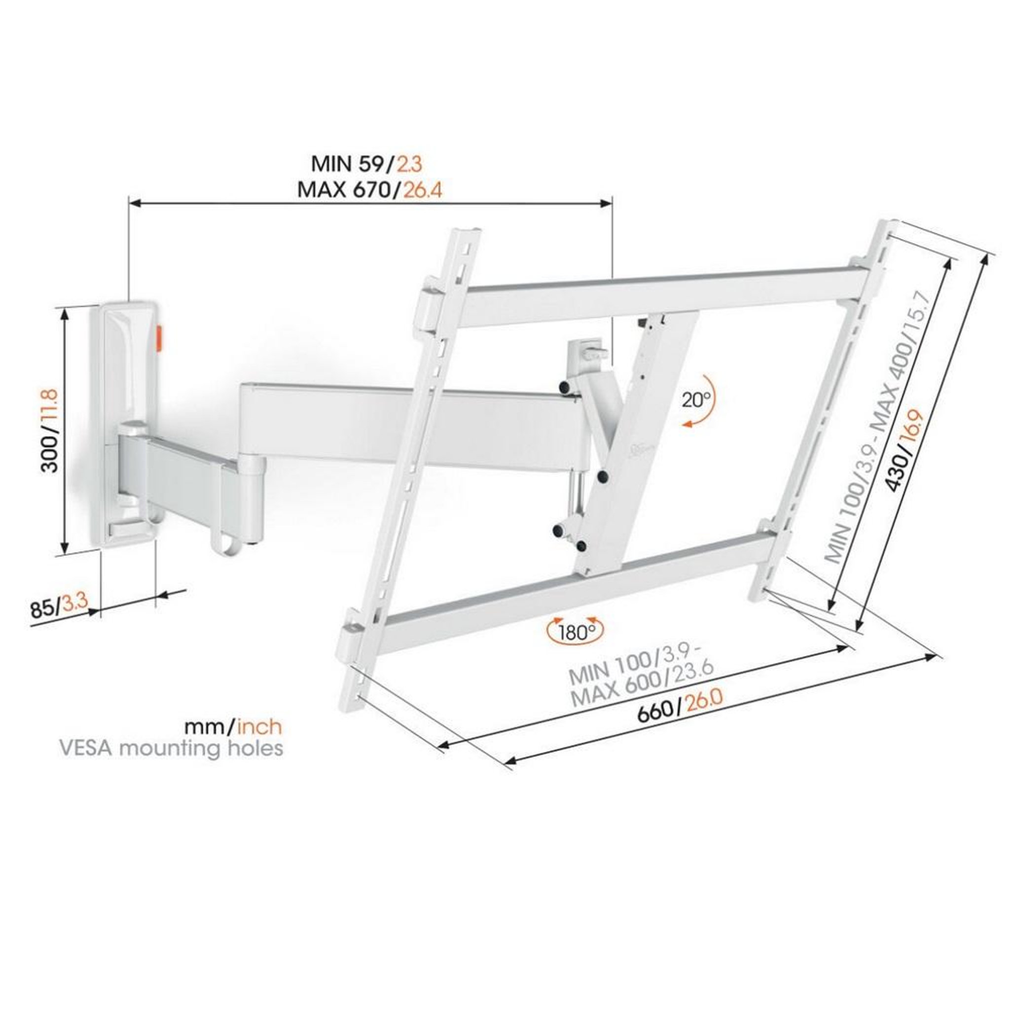 Voir la diapositive 2 : Vogel's Support mural inclinable/orientable pour écrans 40  à 77  - tvm3645wht