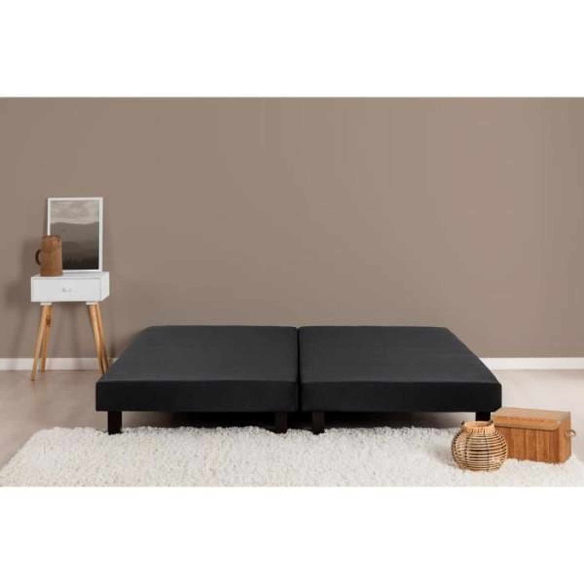 Voir la diapositive 1 : DEKO DREAM Sommiers tapissiers a lattes 2x80x200 cm - bois massif noir + pieds - deko dream rakenne