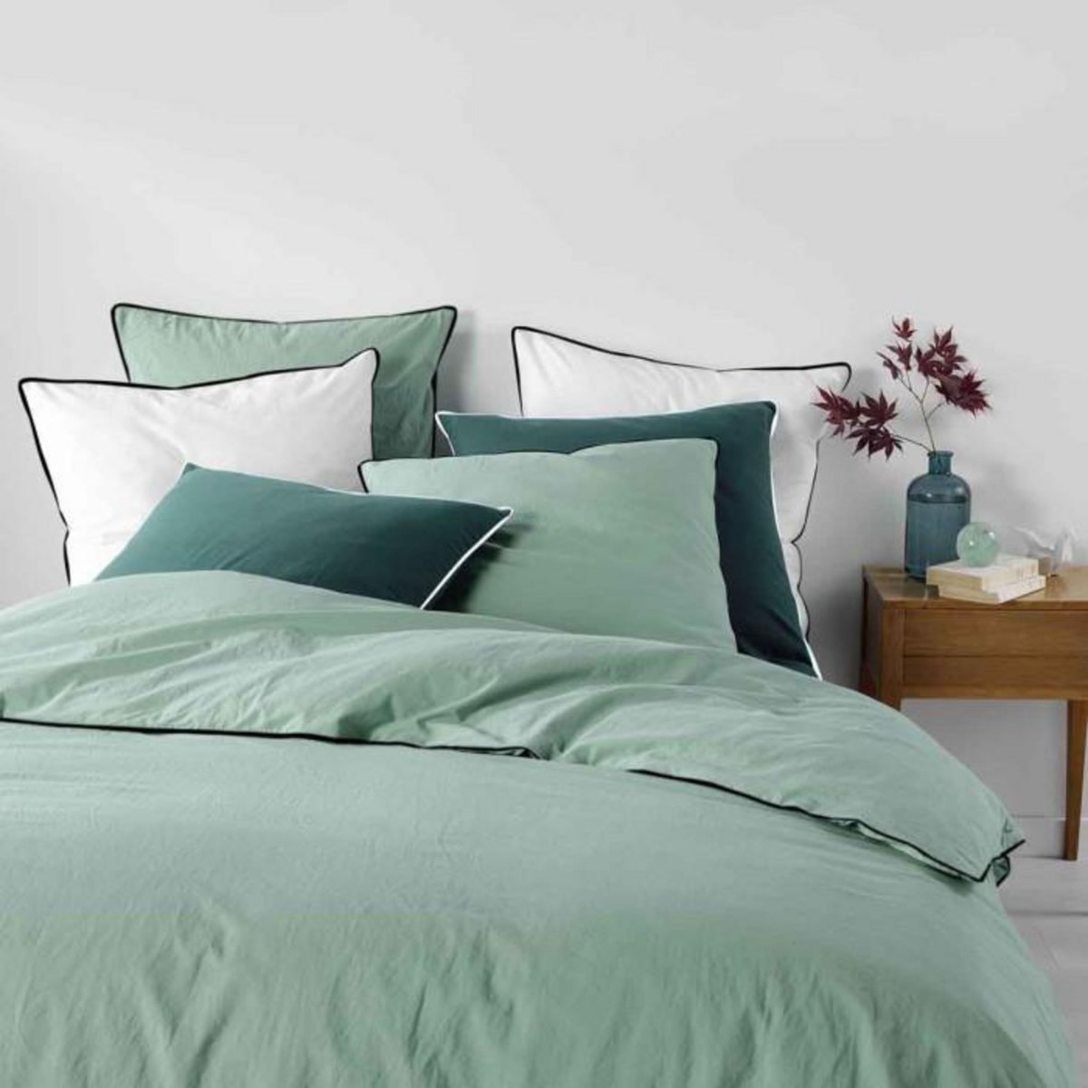 Paris Prix Drap Housse en Coton  Linette  160x200cm Sauge