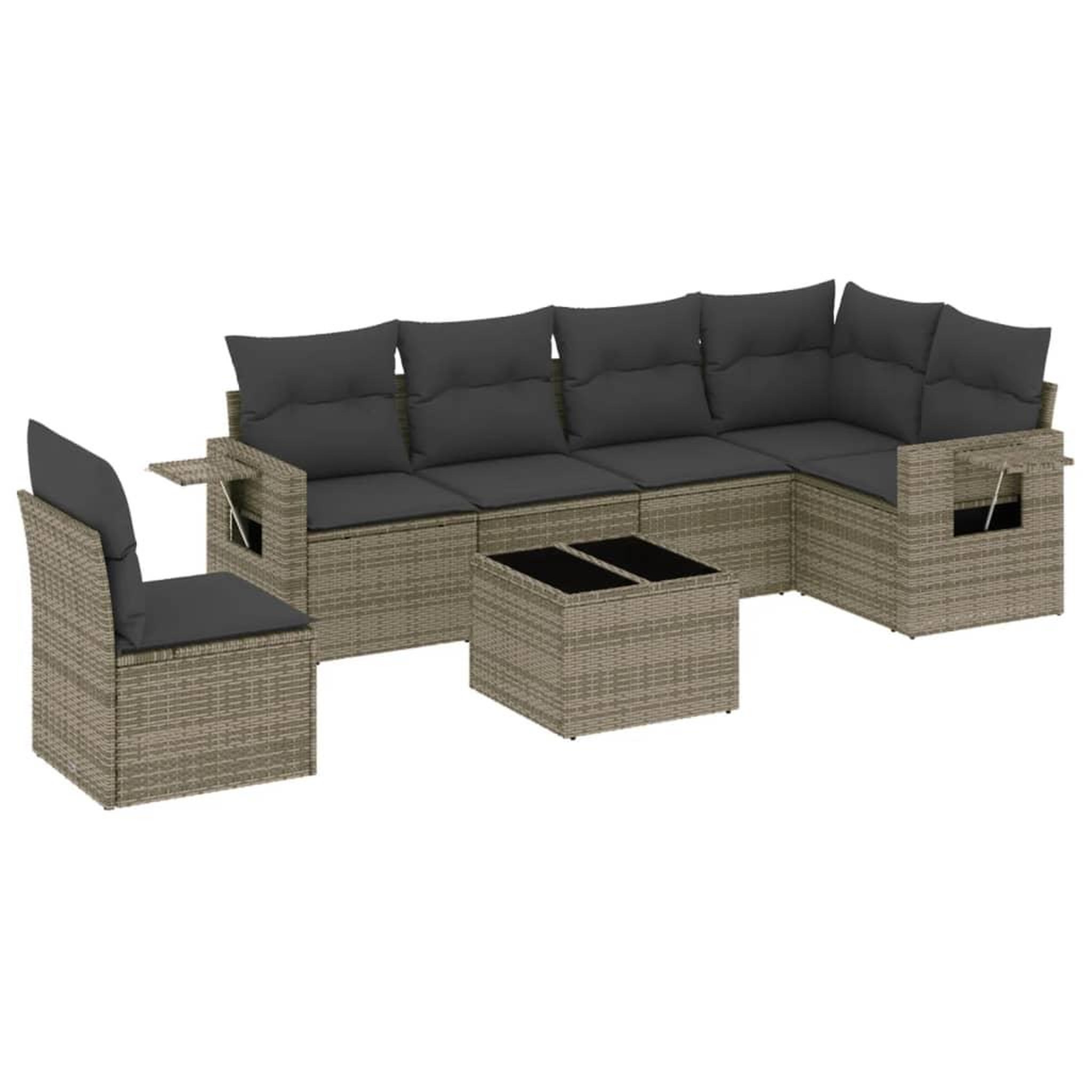 Voir la diapositive 2 : VIDAXL Salon de jardin avec coussins 7 pcs gris resine tressee