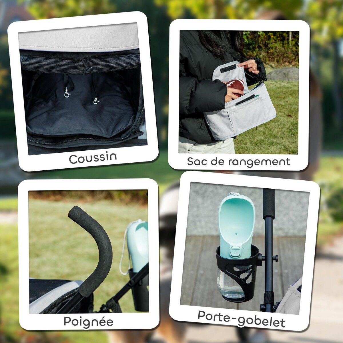 PAWHUT Poussette chien 4 roues pliable avec bandoulière - nombreux équipements - noir gris clair