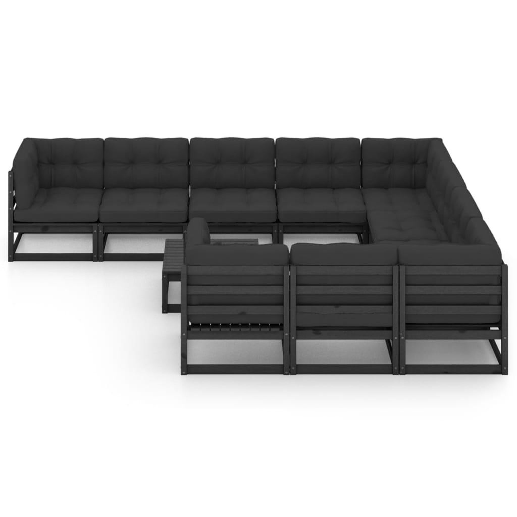 Voir la diapositive 3 : VIDAXL Salon de jardin 11 pcs avec coussins Noir Bois de pin massif