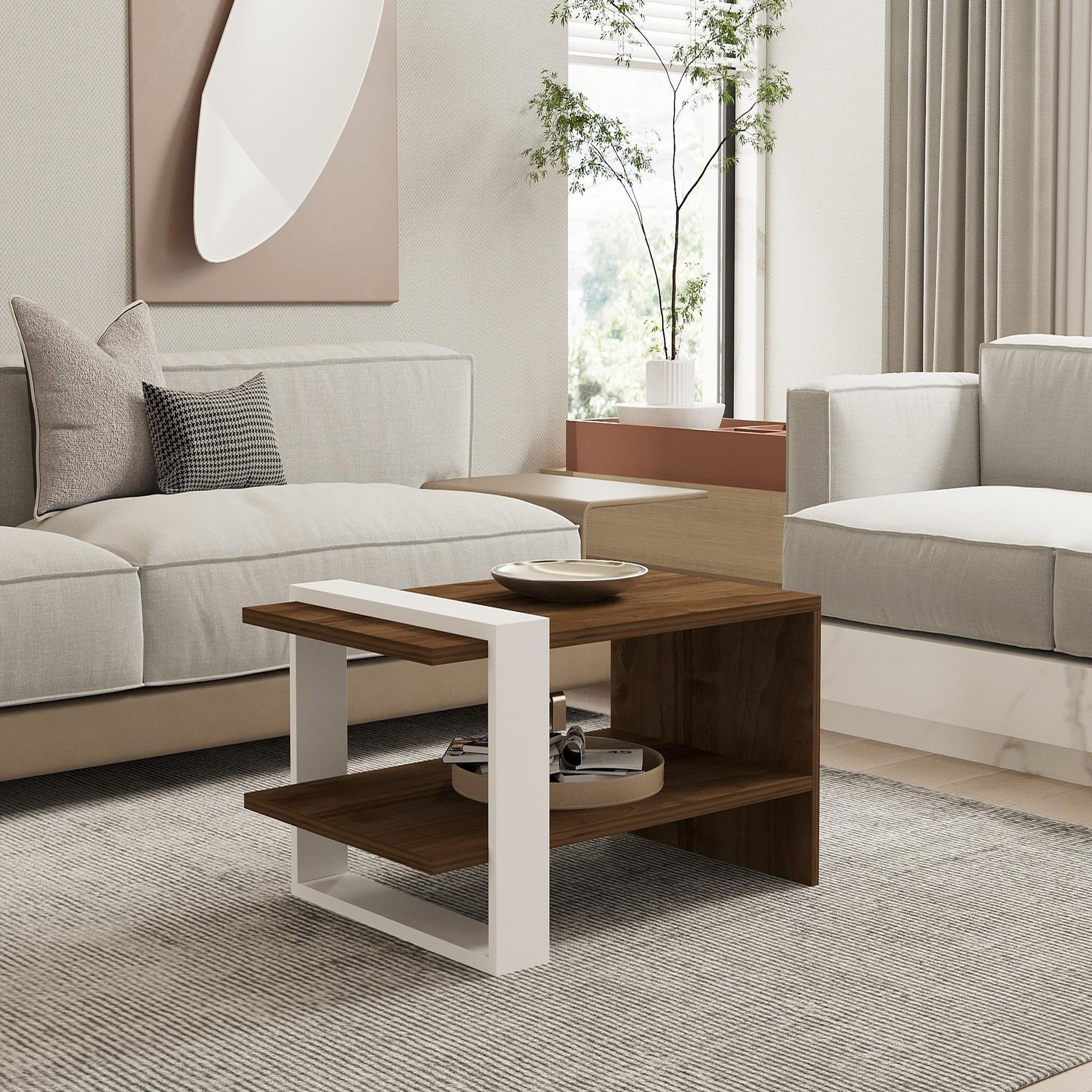 Voir la diapositive 2 : Habitat et Jardin Table basse en bois  gaye  - 80 x 50 x 35 cm - noyer, blanc