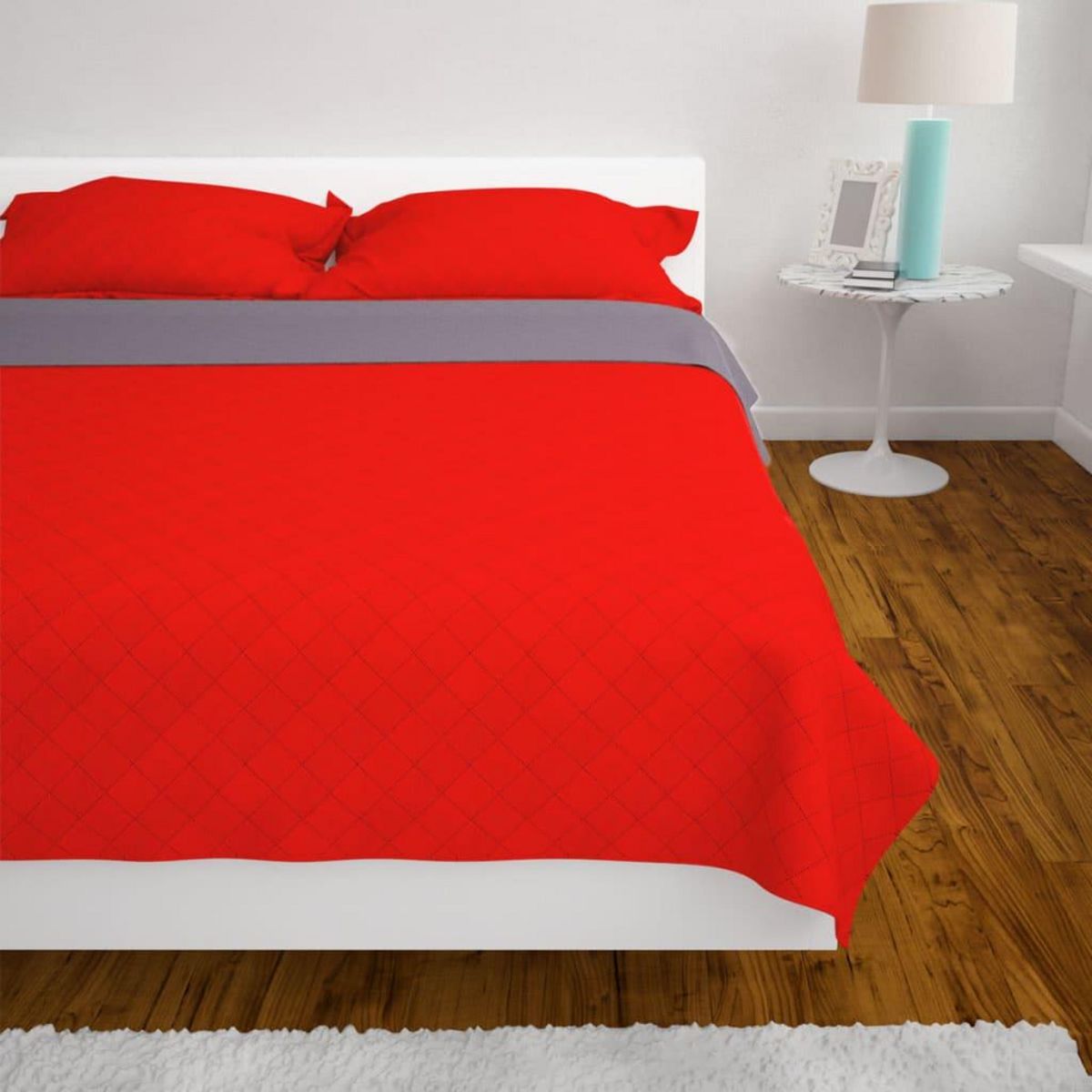 VIDAXL Couvre-lit matelasse double-face Rouge et gris 230x260 cm