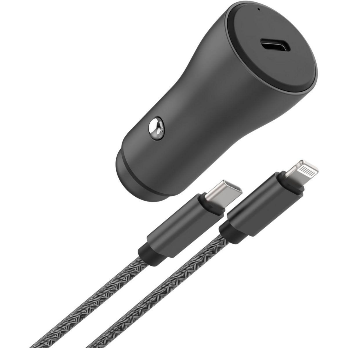 ADEQWAT Chargeur allume cigare USB-C 30W + Câble lightning 1M Noir