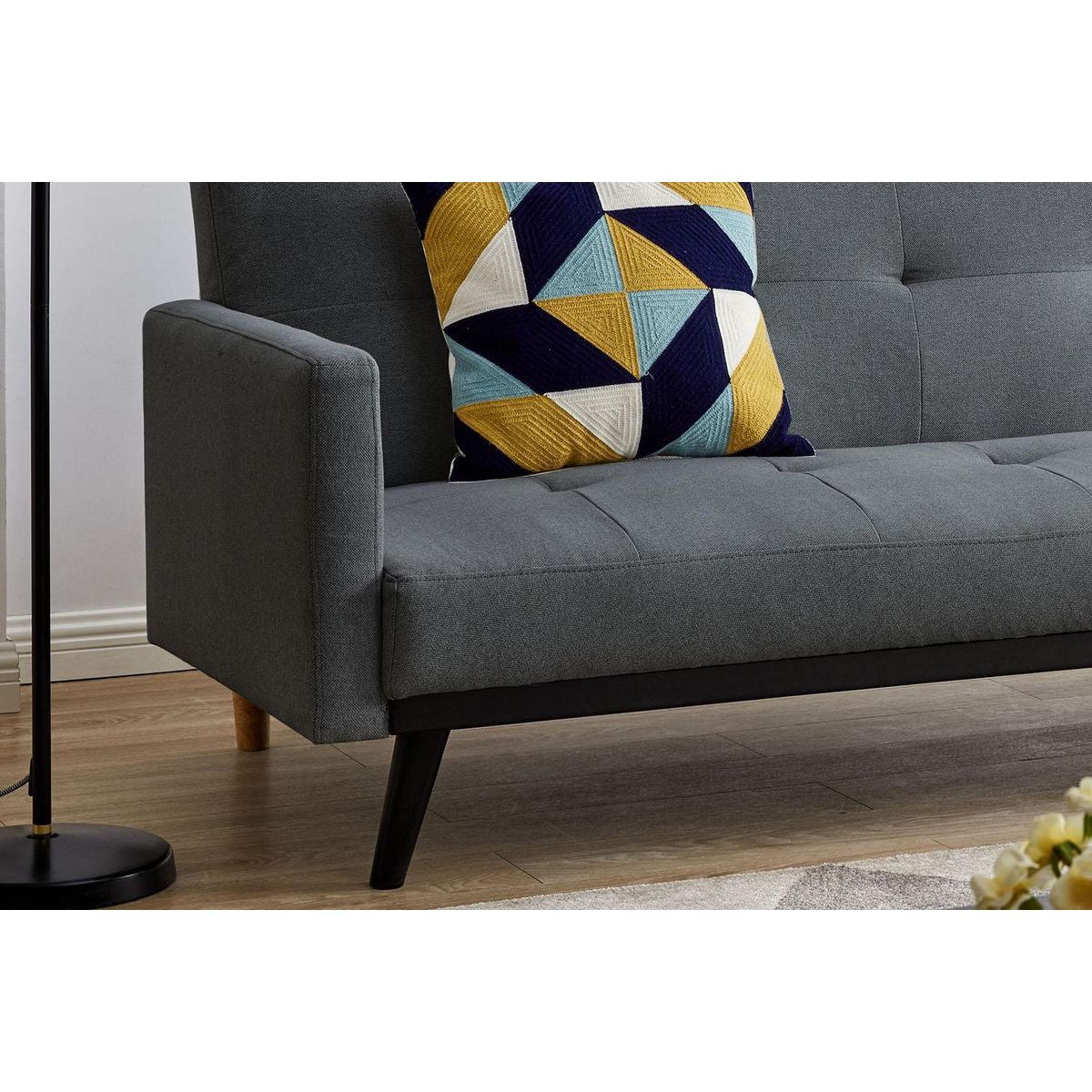 CONCEPT USINE Canapé convertible 3 places en tissu gris foncé pieds noirs LEON