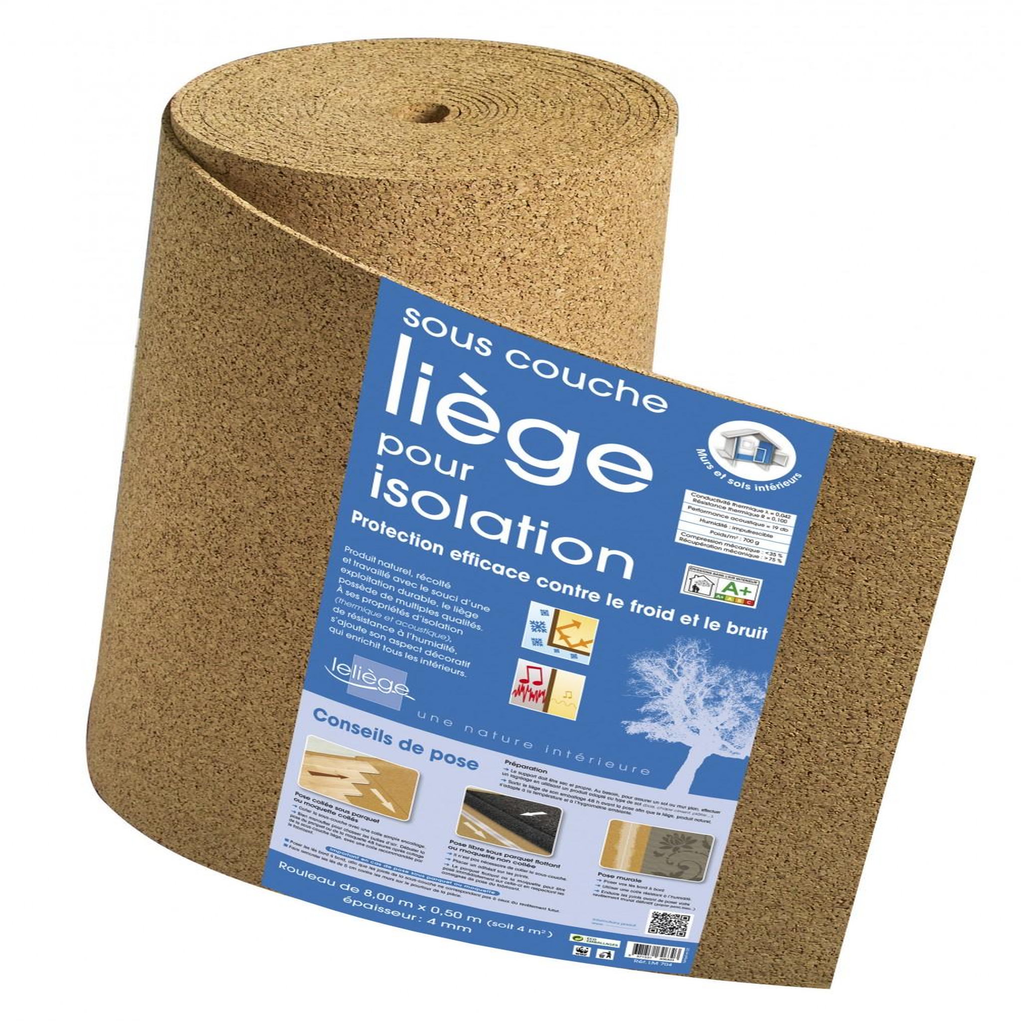 CENTRALE BRICO Rouleau isolant liège mur SDL l.0.5 x L.8 m x Ep.4 mm