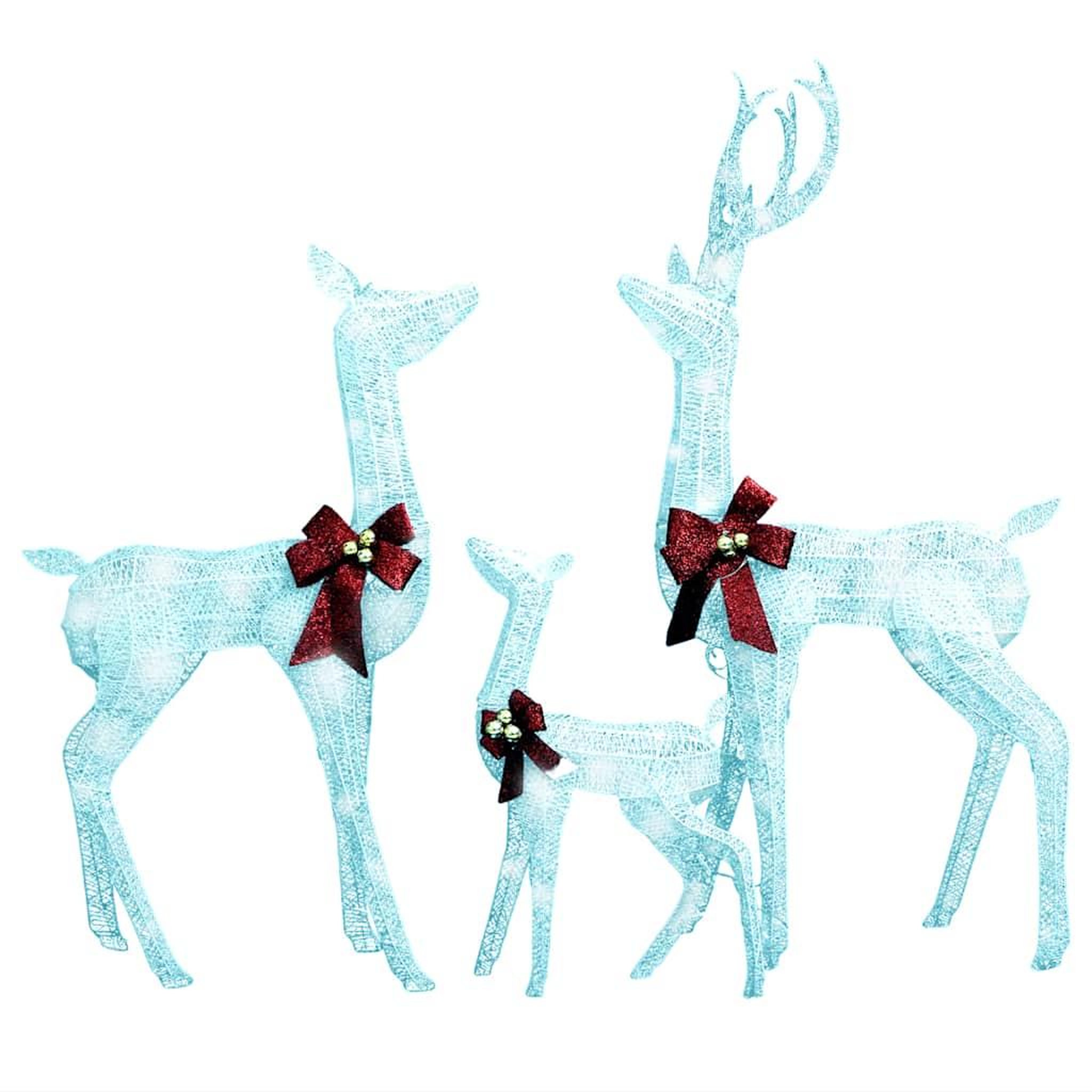 VIDAXL Decoration de noël famille de rennes blanc et argente 201 led