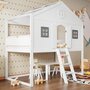 Voir la diapositive 4 : MERAX Lit cabane enfant 90x200cm bois et mdf coloris blanc