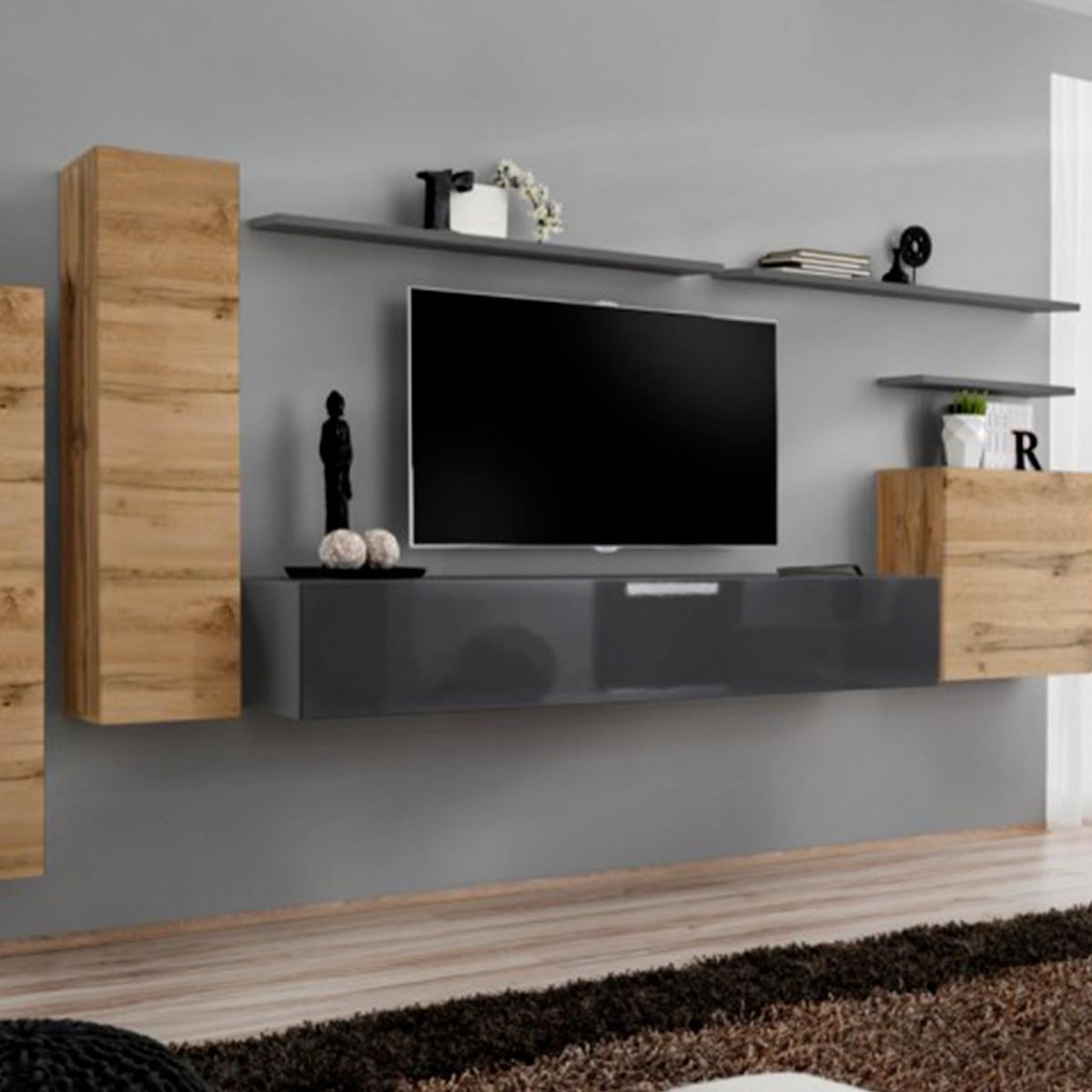 Voir la diapositive 1 : Paris Prix Meuble tv mural design  switch i  330cm naturel & gris