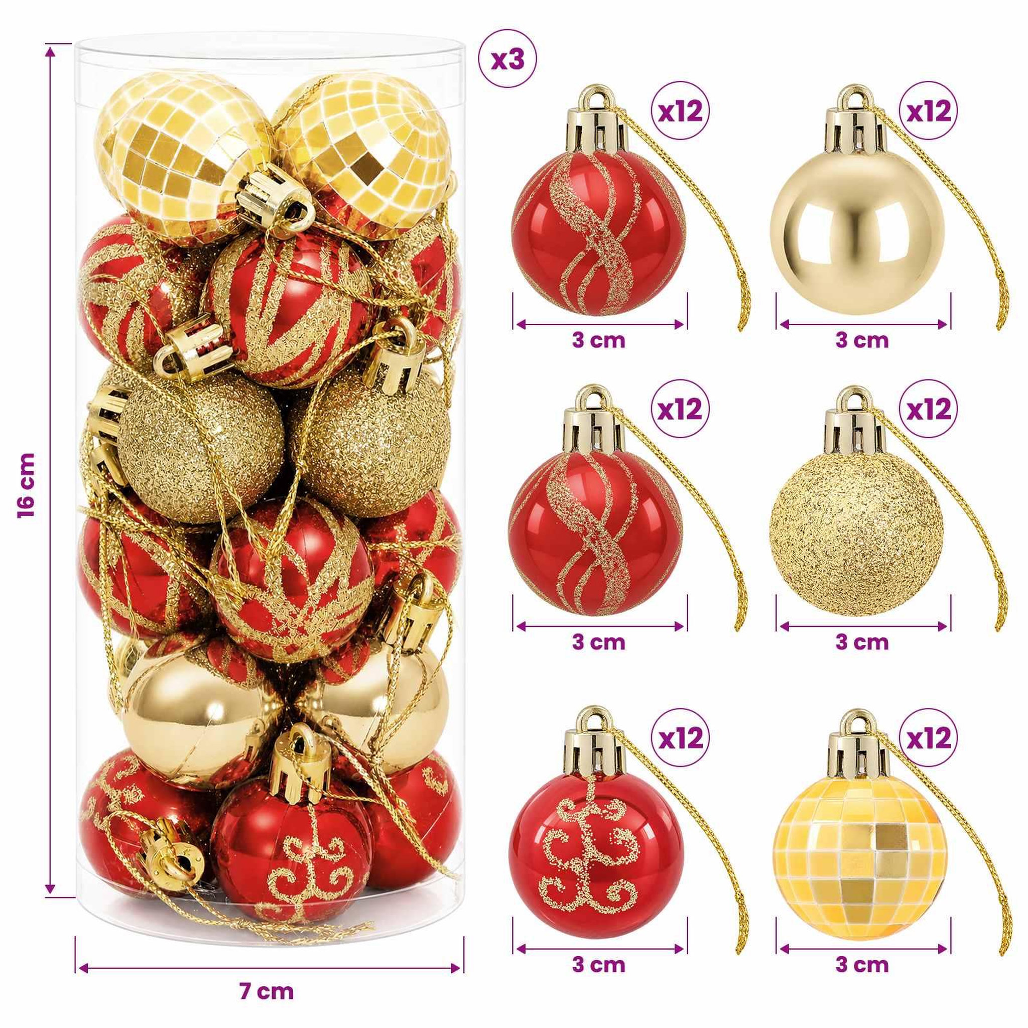 Voir la diapositive 3 : VIDAXL Ensemble de boules de Noël 72 pc Or et rouge Diam. 3 cm