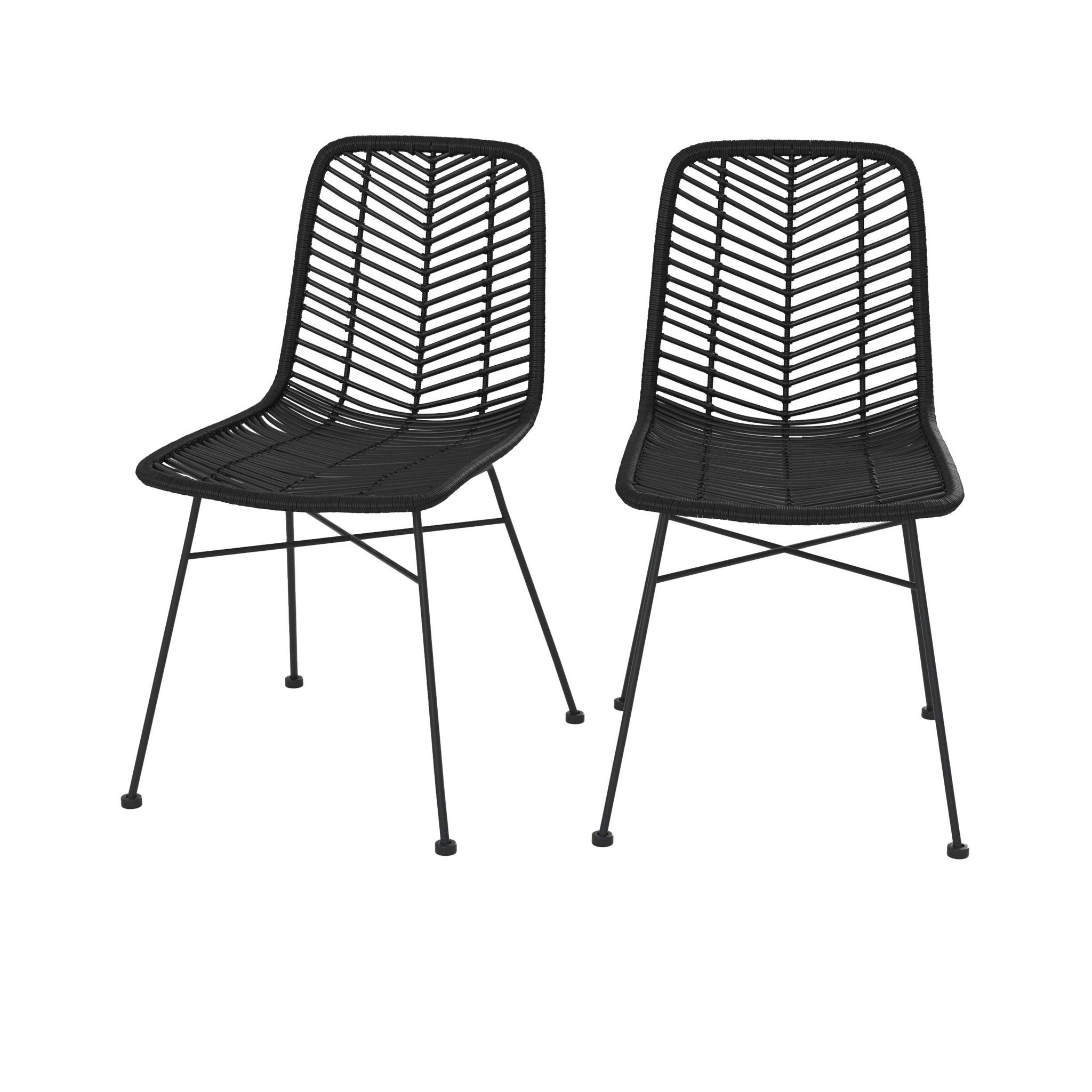 MAISON PAVANE Lot de 2 chaises en rotin et pieds en métal noir-tamara