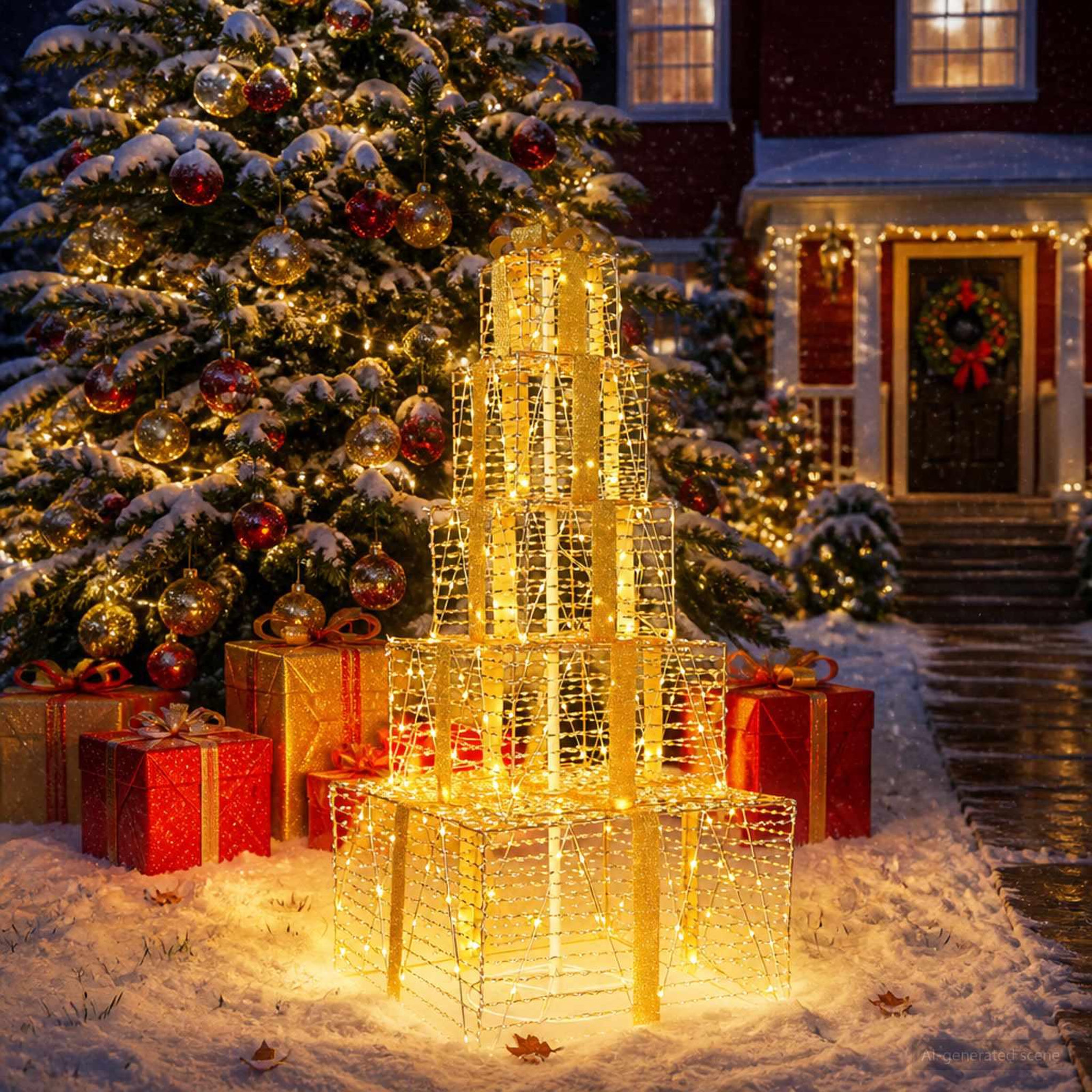 Voir la diapositive 4 : VIDAXL Boîtes cadeaux de Noël empilables avec LED 250 LED Blanc chaud