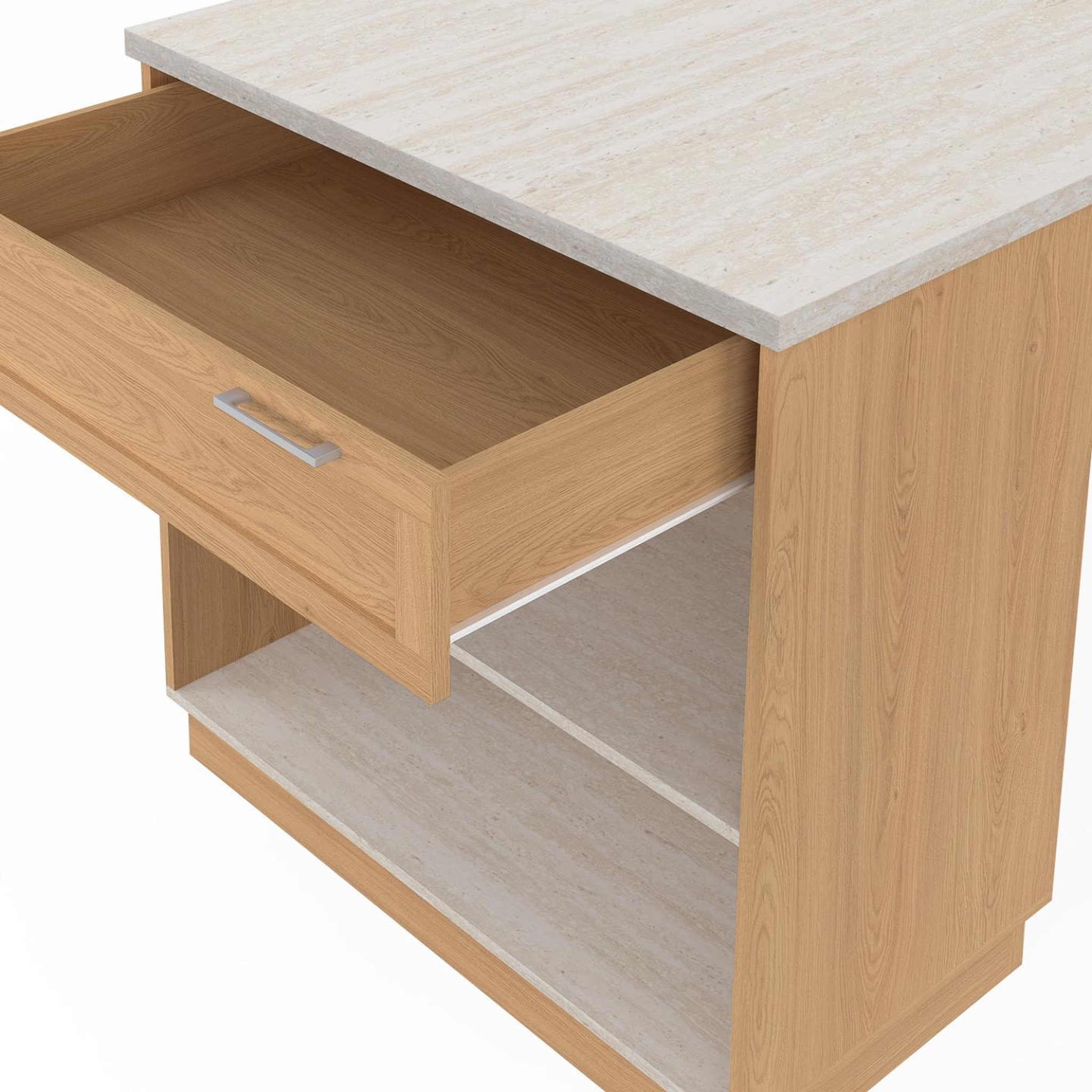 Voir la diapositive 6 : ID MARKET Ilot central mange-debout 4 personnes vito 130 cm bois et plateau effet travertin