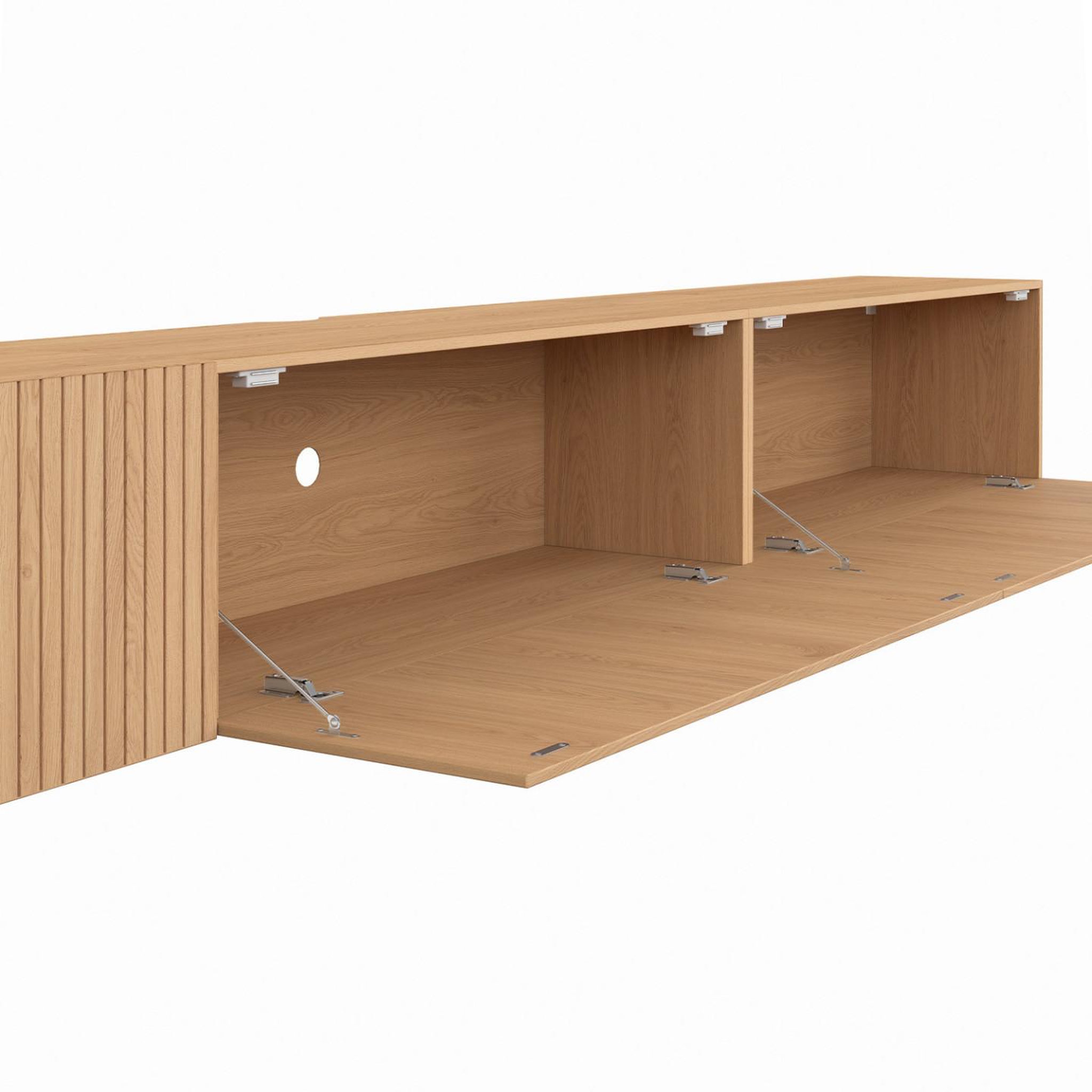 Voir la diapositive 6 : ID MARKET Meuble tv 270 cm suspendu juliette 3 portes lattes tasseau bois coloris chêne