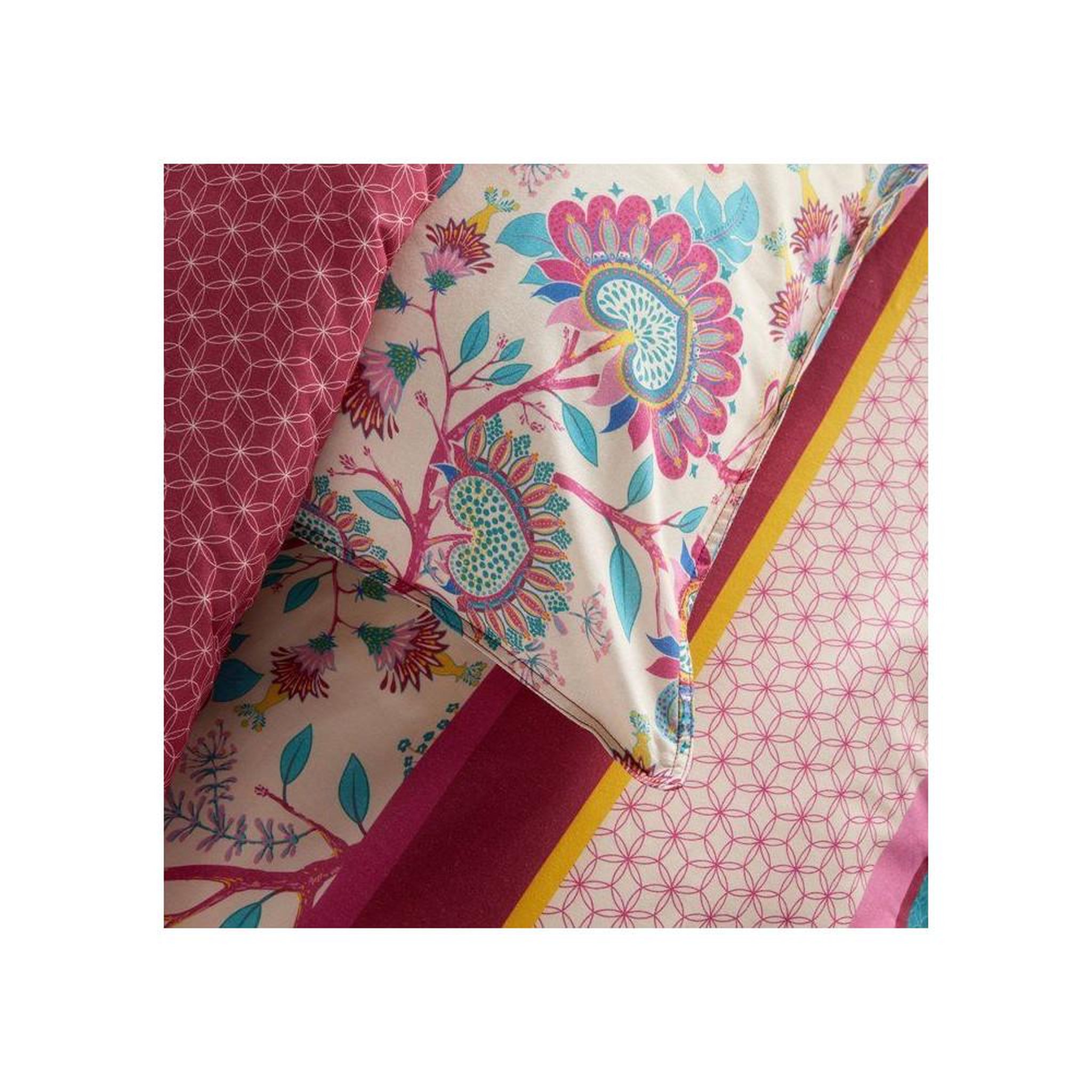 Voir la diapositive 3 : Today Parure housse de couette today sunshine coton rouge bordeaux florale 260 x 240 cm avec 2 taies 63 x 63 cm