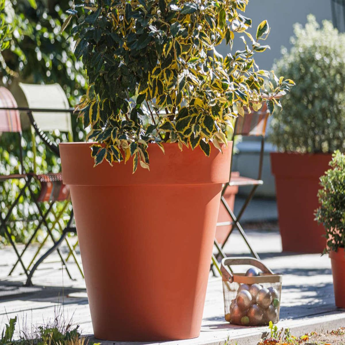 Eda Pot de fleur rond toscane Ø 80 x H 66 cm - Orange terre battue - Eda