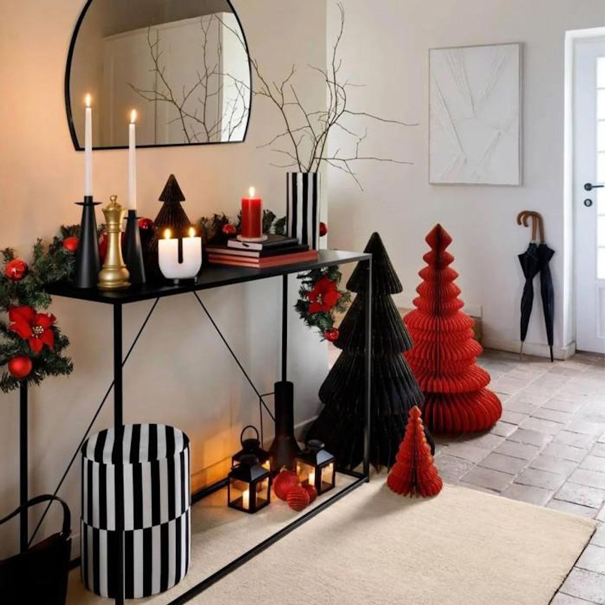 ATMOSPHERA Guirlande de Noël  Poinsettia  200cm Vert & Rouge