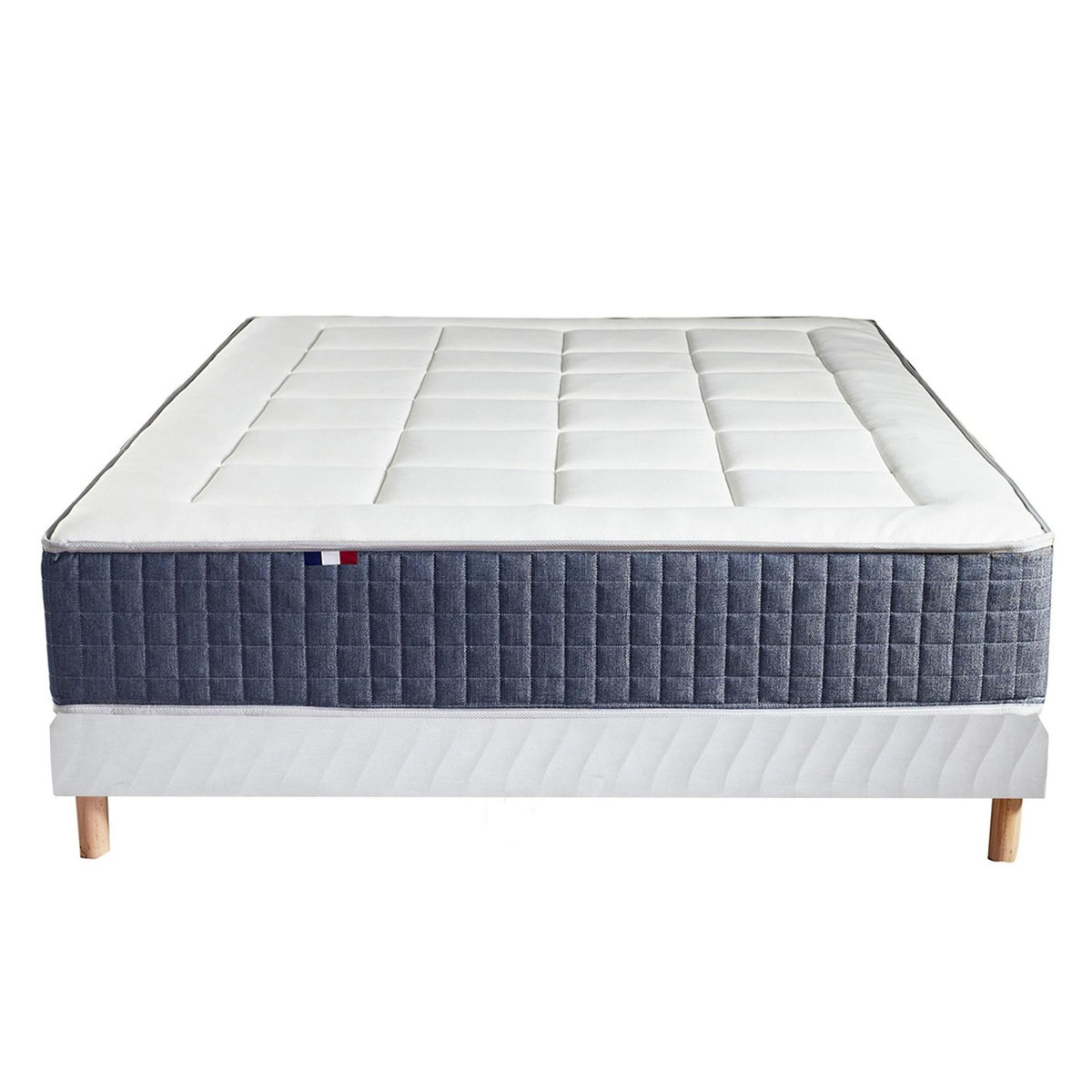 IDLITERIE Ensemble Matelas Ressort 7 zones + Mémoire de forme + Sommier KING STYLE + couette + oreillers - Fabriqué en France
