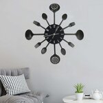 VIDAXL Horloge murale et cuillere avec fourchette Noir 40 cm Aluminium