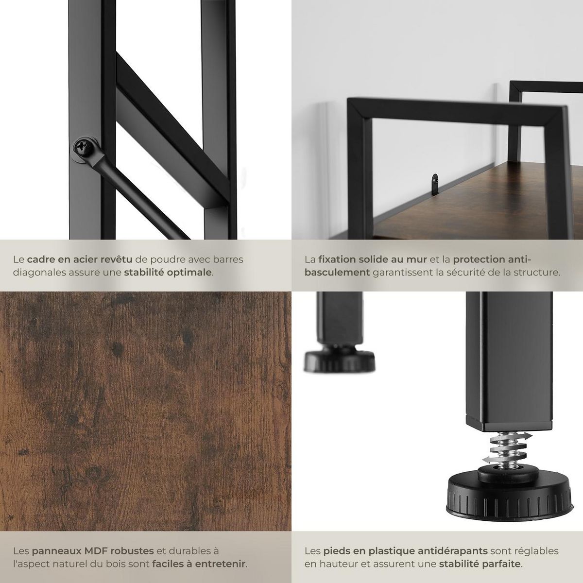 tectake Étagère style industriel Bois foncé industriel, rustique