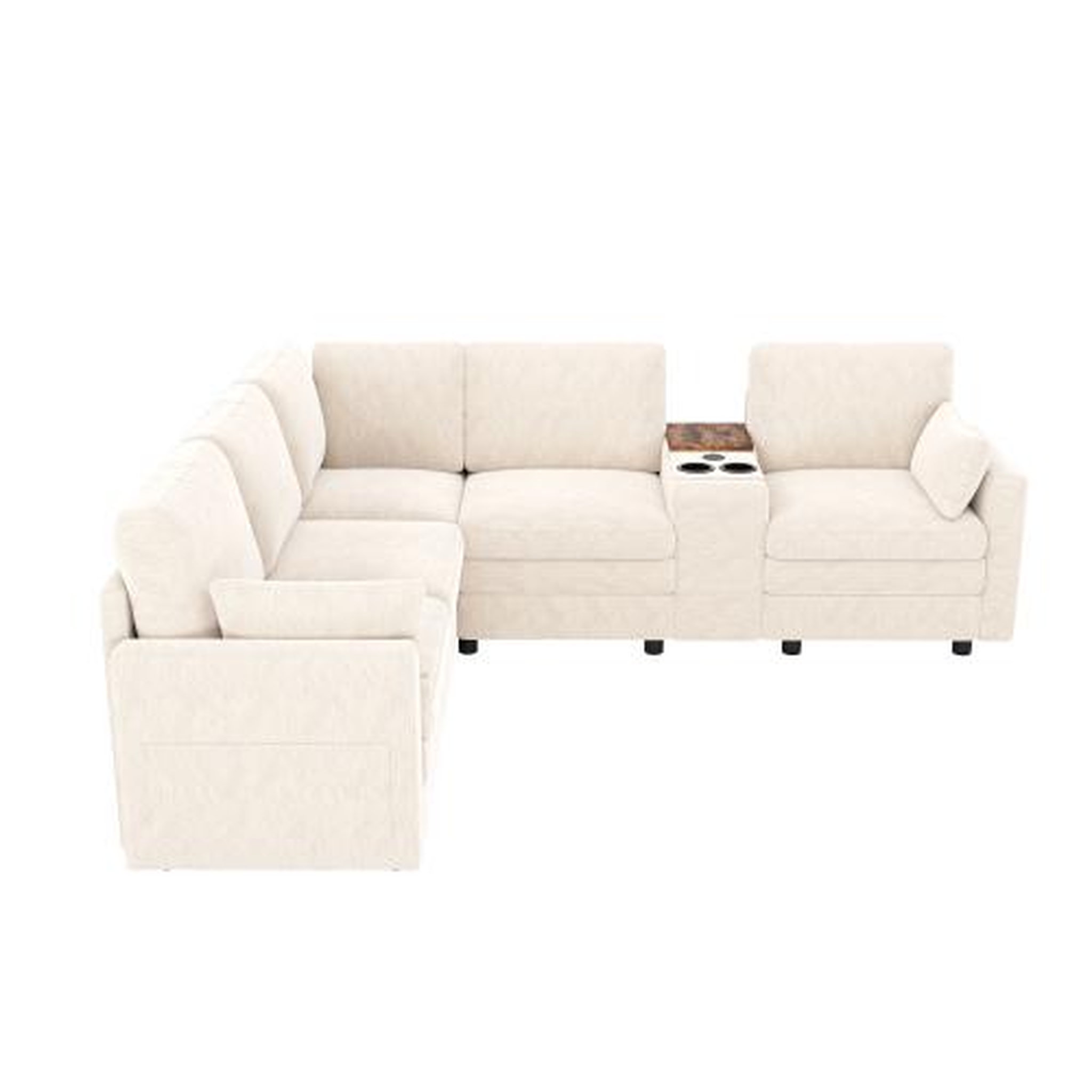 MERAX Canapé d'angle gauche fixe 5 places tissu. Coloris disponibles : Gris, Beige