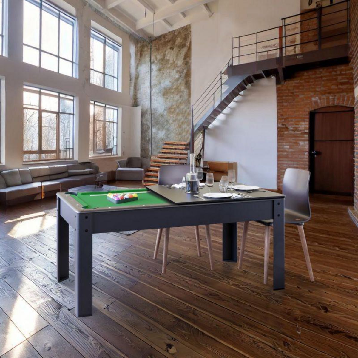 SOKKER Billard Américain convertible table 6 places KITBILL 6Ft - 206,5 x 116,5 x 80 cm Plateau dînatoire et accessoires inclus - Noir