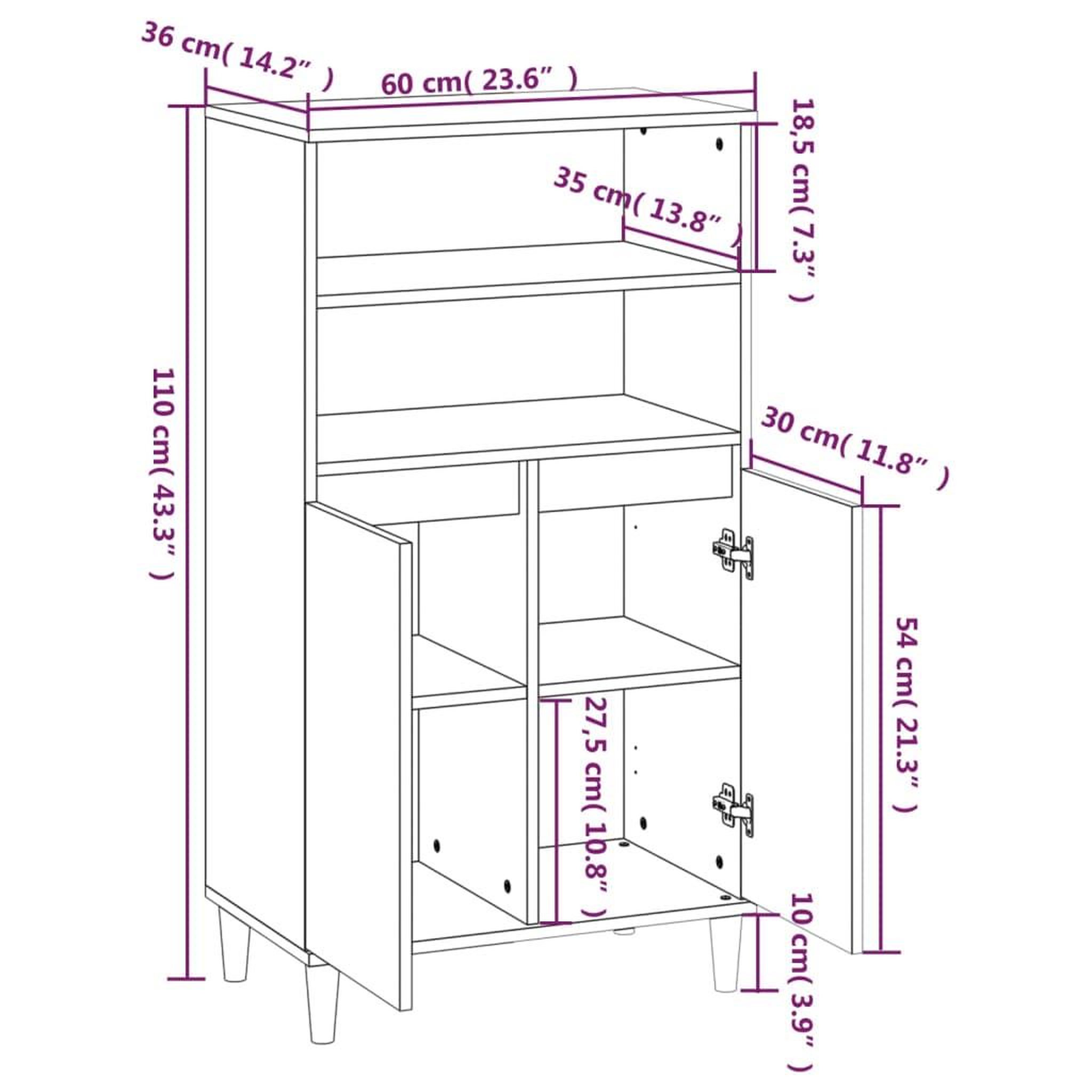 Voir la diapositive 6 : VIDAXL Buffet haut Chene sonoma 60x36x110 cm Bois d'ingenierie
