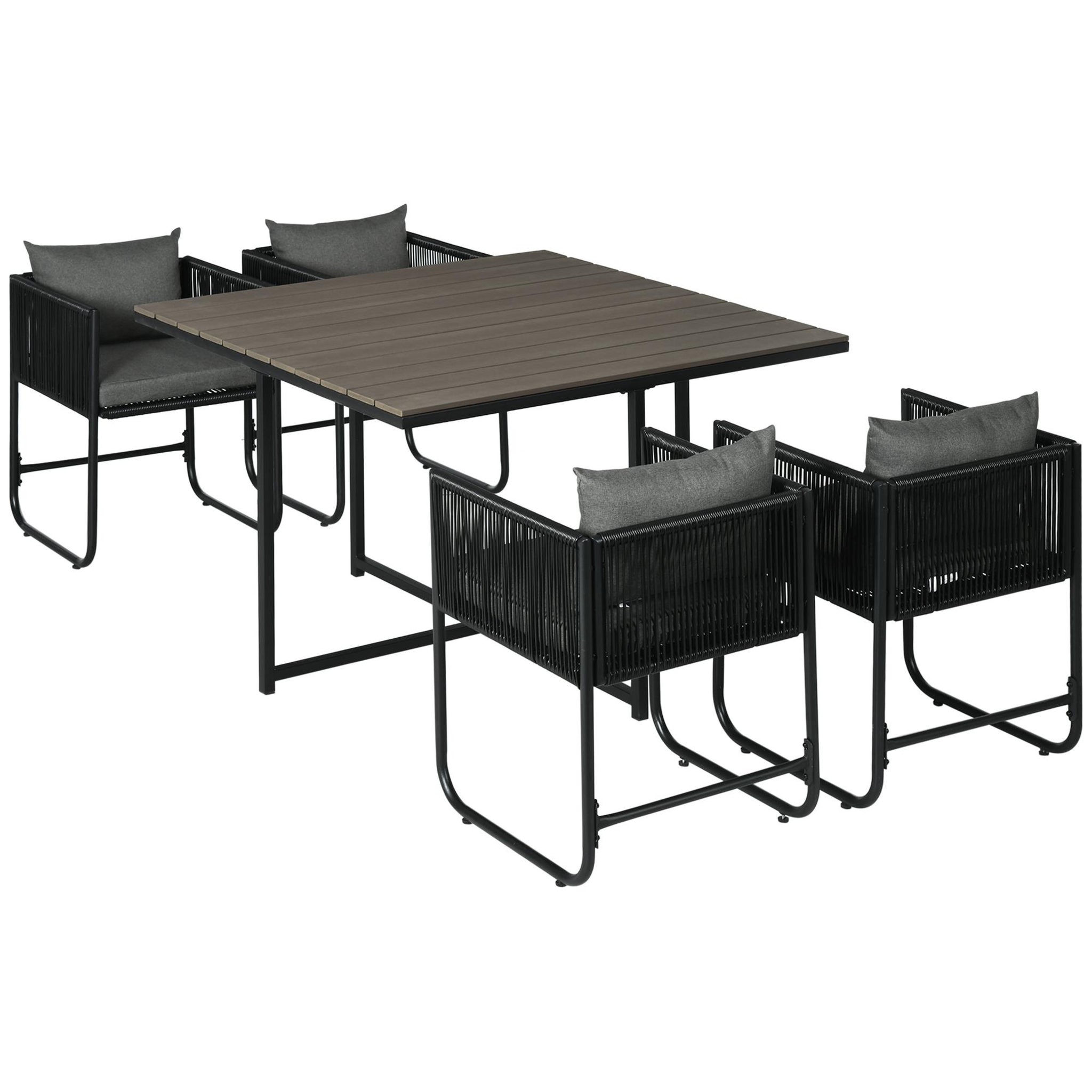 Voir la diapositive 1 : OUTSUNNY Ensemble salon de jardin encastrable 4 personnes 5 pièces - coussins déhoussables - métal résine filaire noir gris