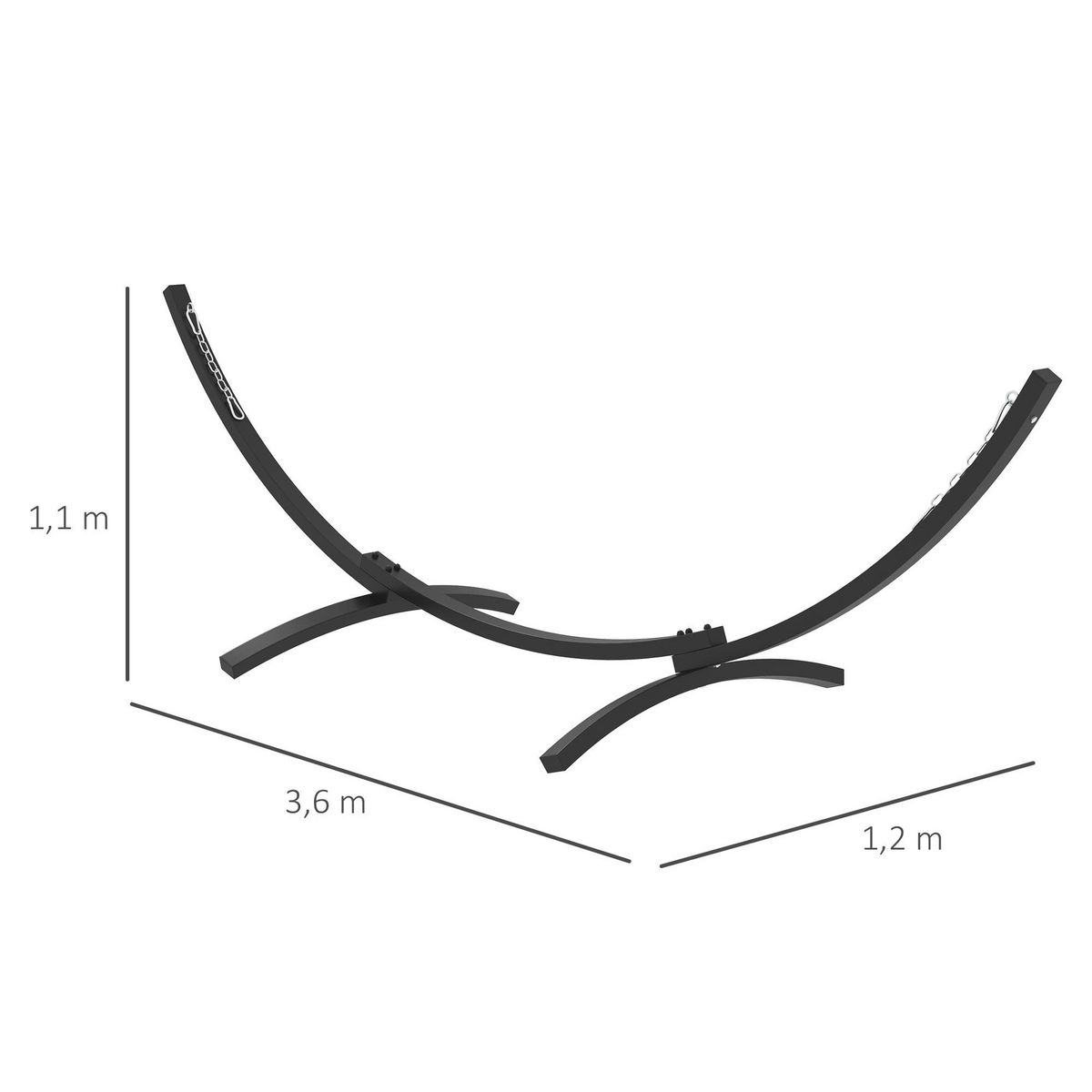 OUTSUNNY Support pied de hamac structure robuste - L. 360 cm pour hamacs L. 270-330 cm - métal époxy gris