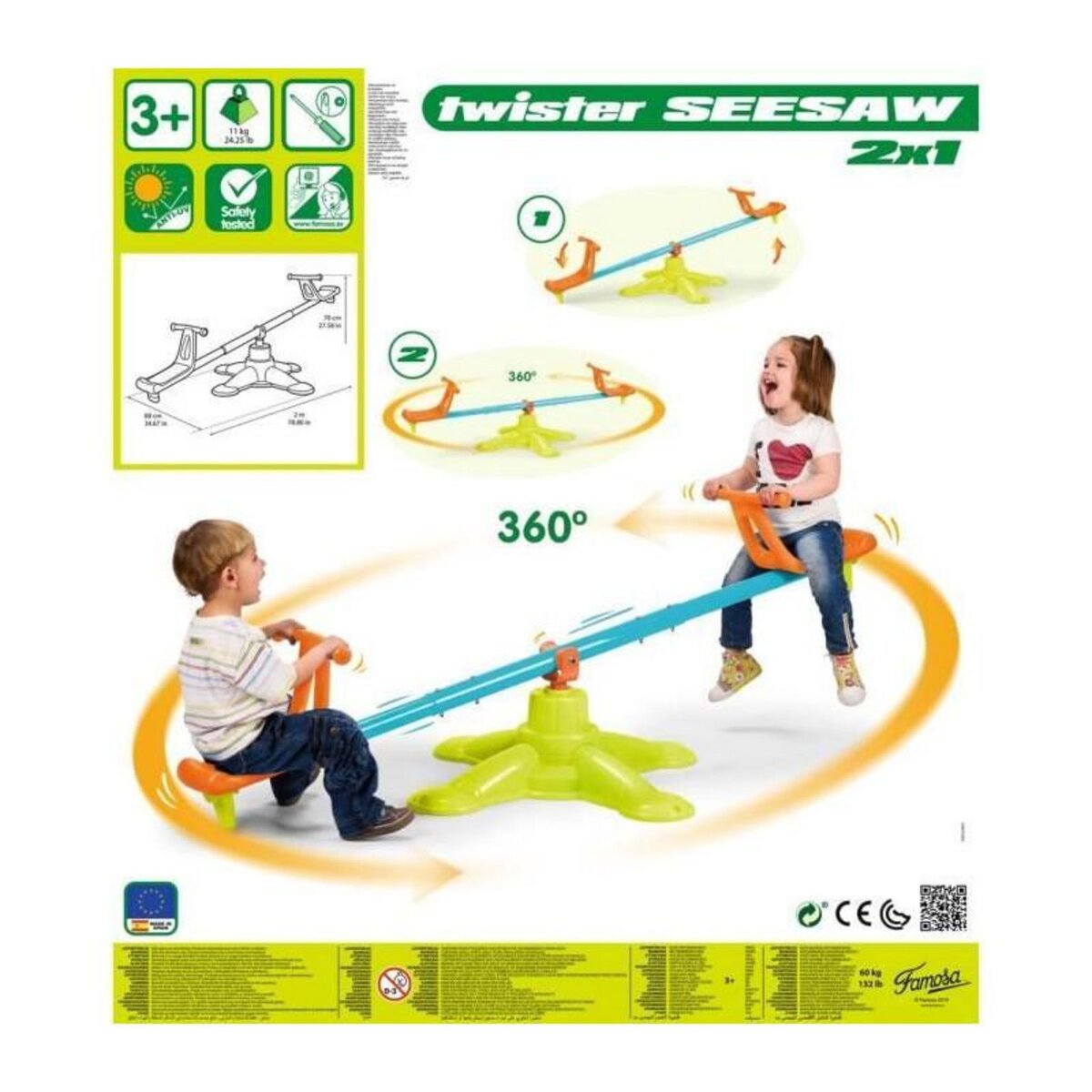 FEBER Balançoire Twister - FEBER - Tourne sur 360° - Pour Enfant a partir de 3 ans - Vert et Bleu