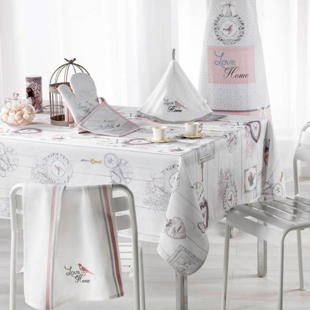 Paris Prix Lot de 2 Torchons de Cuisine  Love Home  50x70cm Blanc