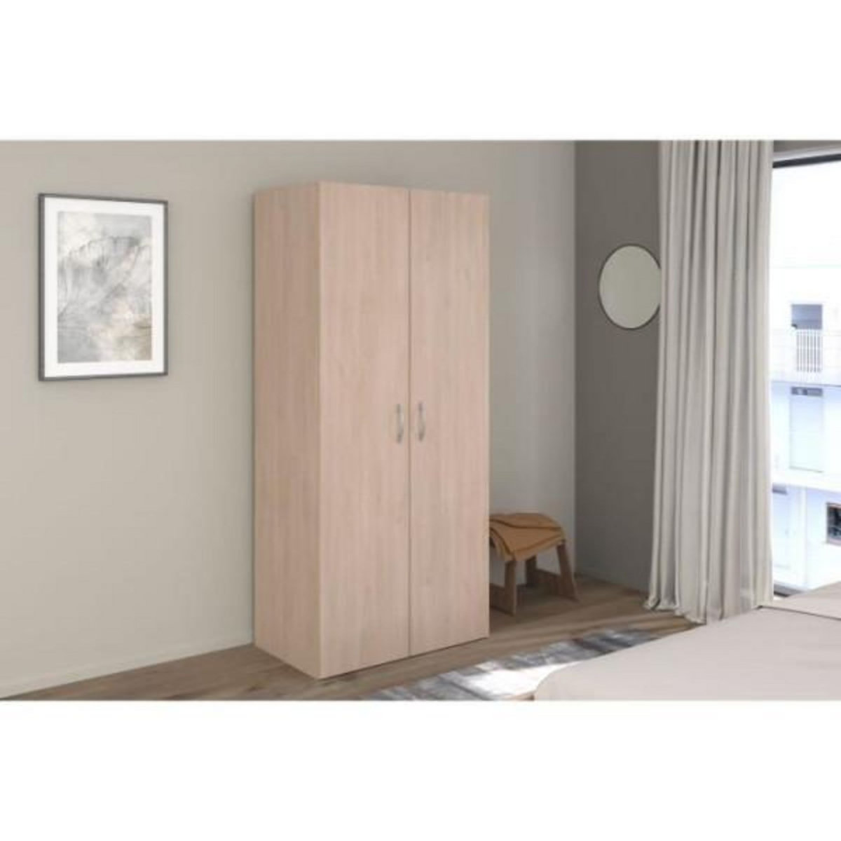 PARISOT Armoire - EASY LIFE - Décor Chene clair - 2 portes battantes - L80,2 x H180 x P49,7cm - PARISOT