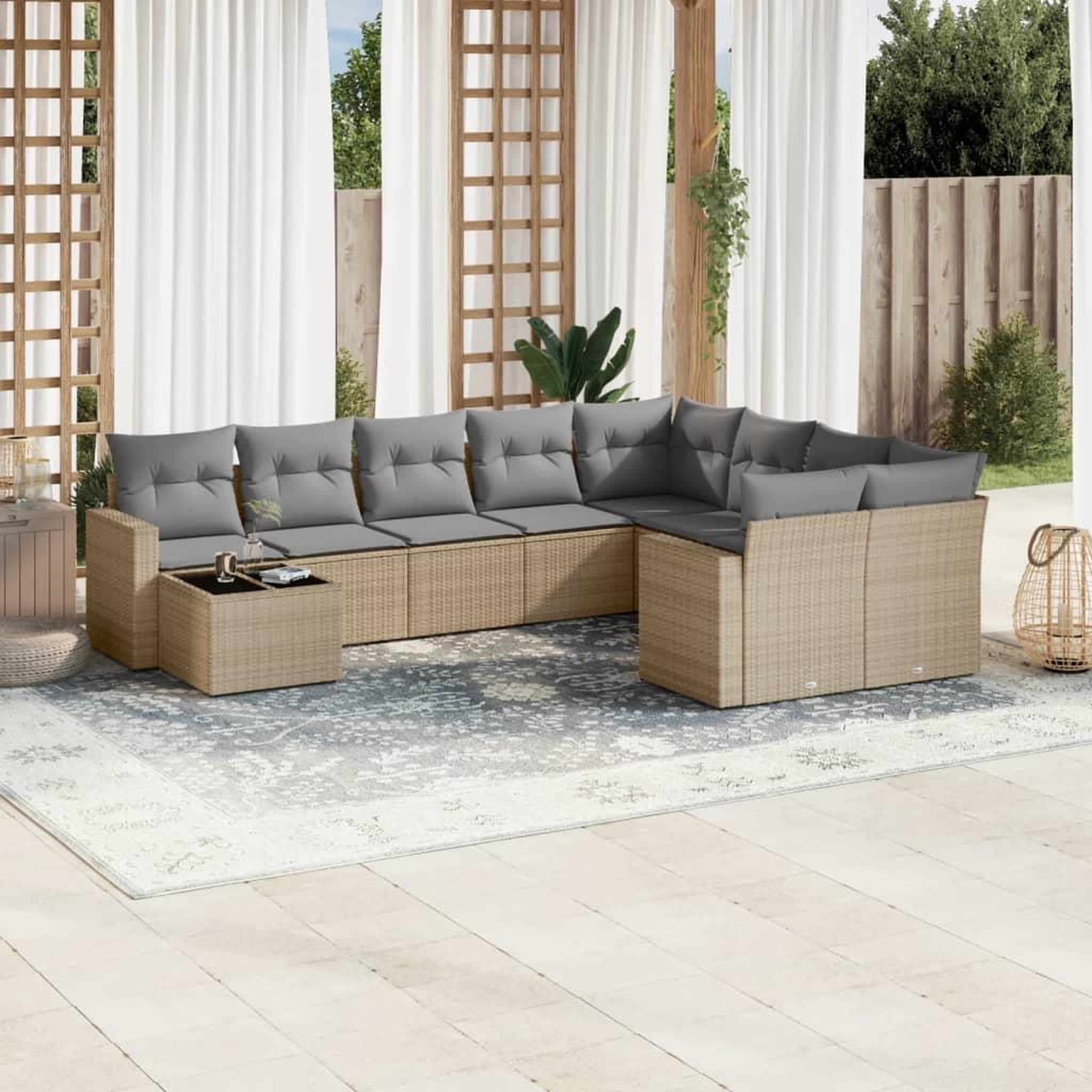 VIDAXL Salon de jardin avec coussins 10 pcs beige resine tressee