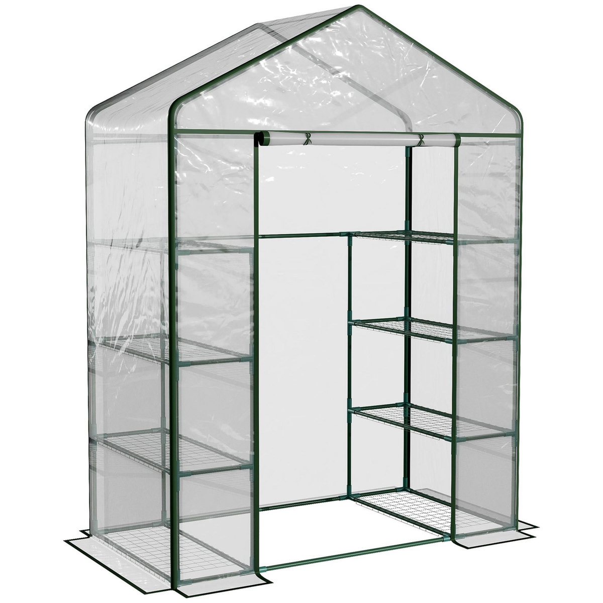 OUTSUNNY Serre de jardin balcon terrasse 8 étagères dim. 143L x 73l x 195H cm acier PVC imperméable anti-UV transparent vert