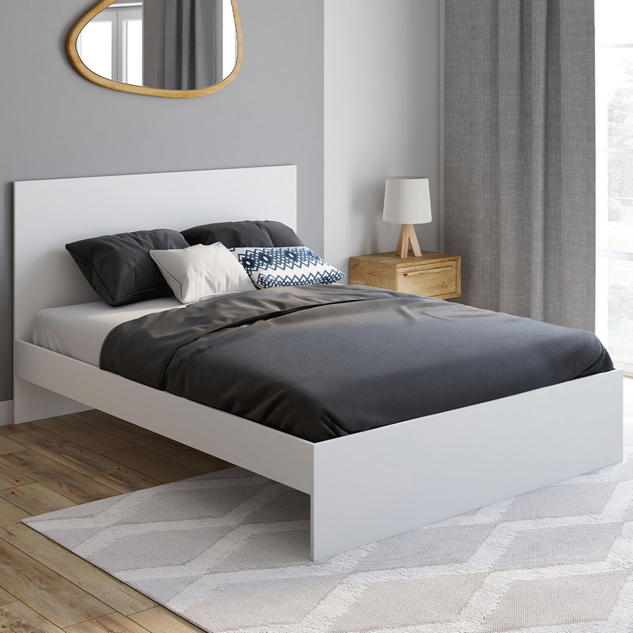 Voir la diapositive 2 : ID MARKET Lit double omaha avec tête de lit et sommier 140 x 190 cm blanc
