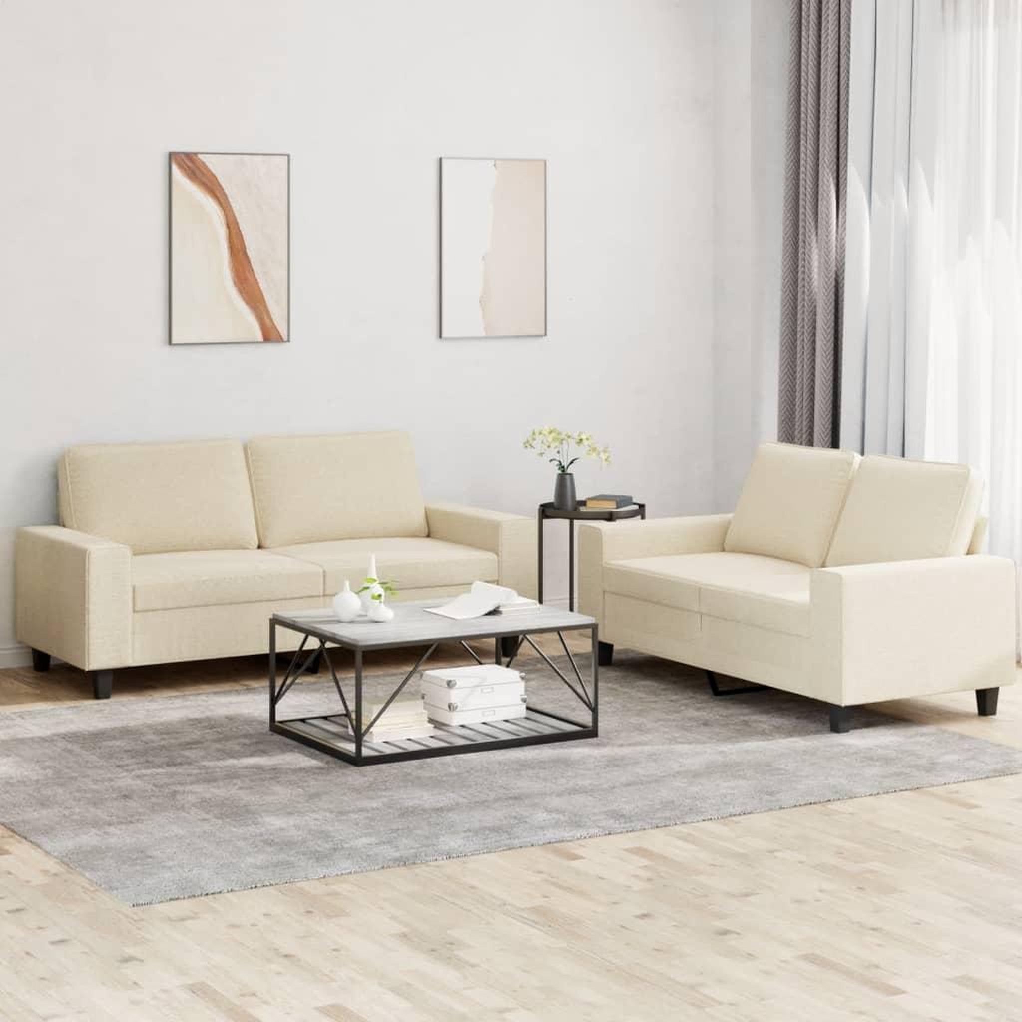 VIDAXL Ensemble de canapes 2 pcs creme tissu