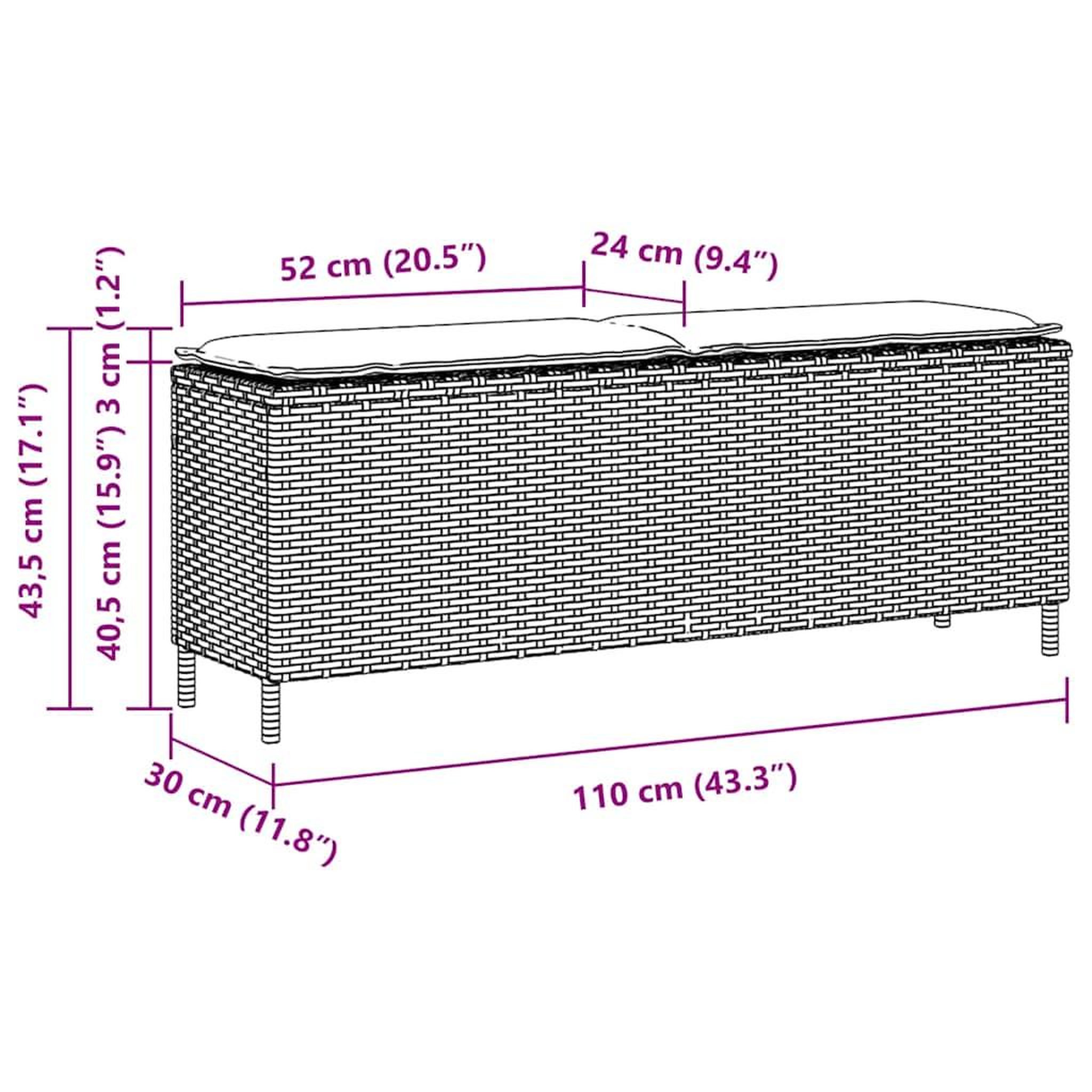 Voir la diapositive 6 : VIDAXL Banc de jardin avec coussin noir 110x30x40,5 cm resine tressee