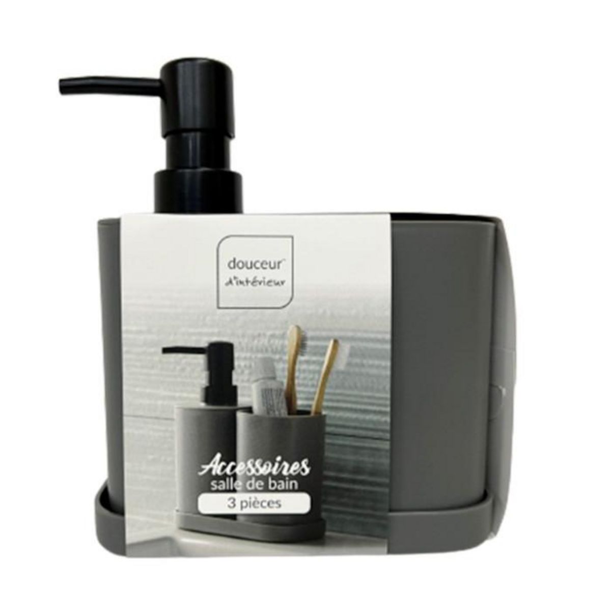 Paris Prix Set de 3 Accessoires Salle de Bain  Vita  19cm Anthracite