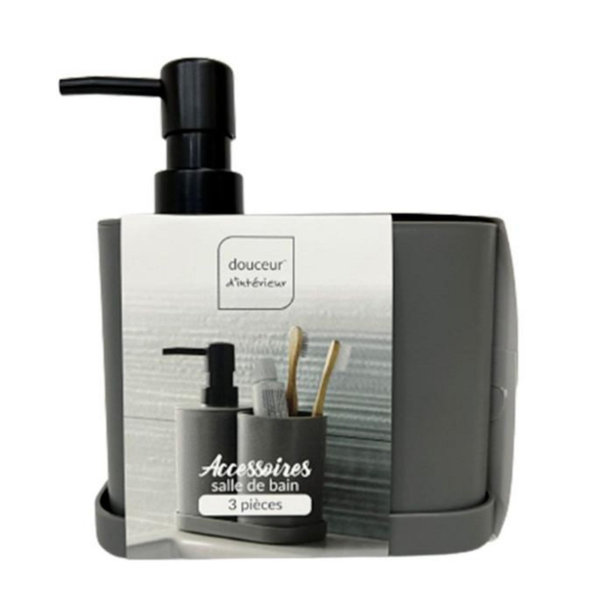 Paris Prix Set de 3 Accessoires Salle de Bain  Vita  19cm Anthracite