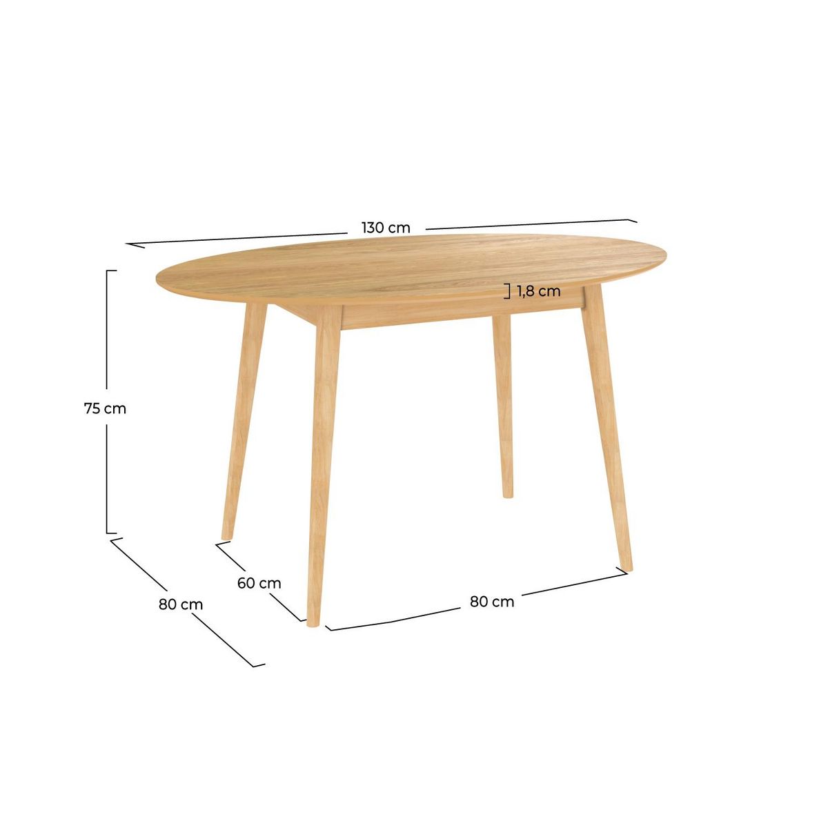 Rendez vous déco Table ovale 4 personnes en bois clair 130 cm - Eddy