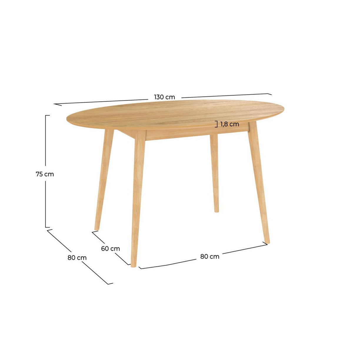 Rendez vous déco Table ovale 4 personnes en bois clair 130 cm - Eddy
